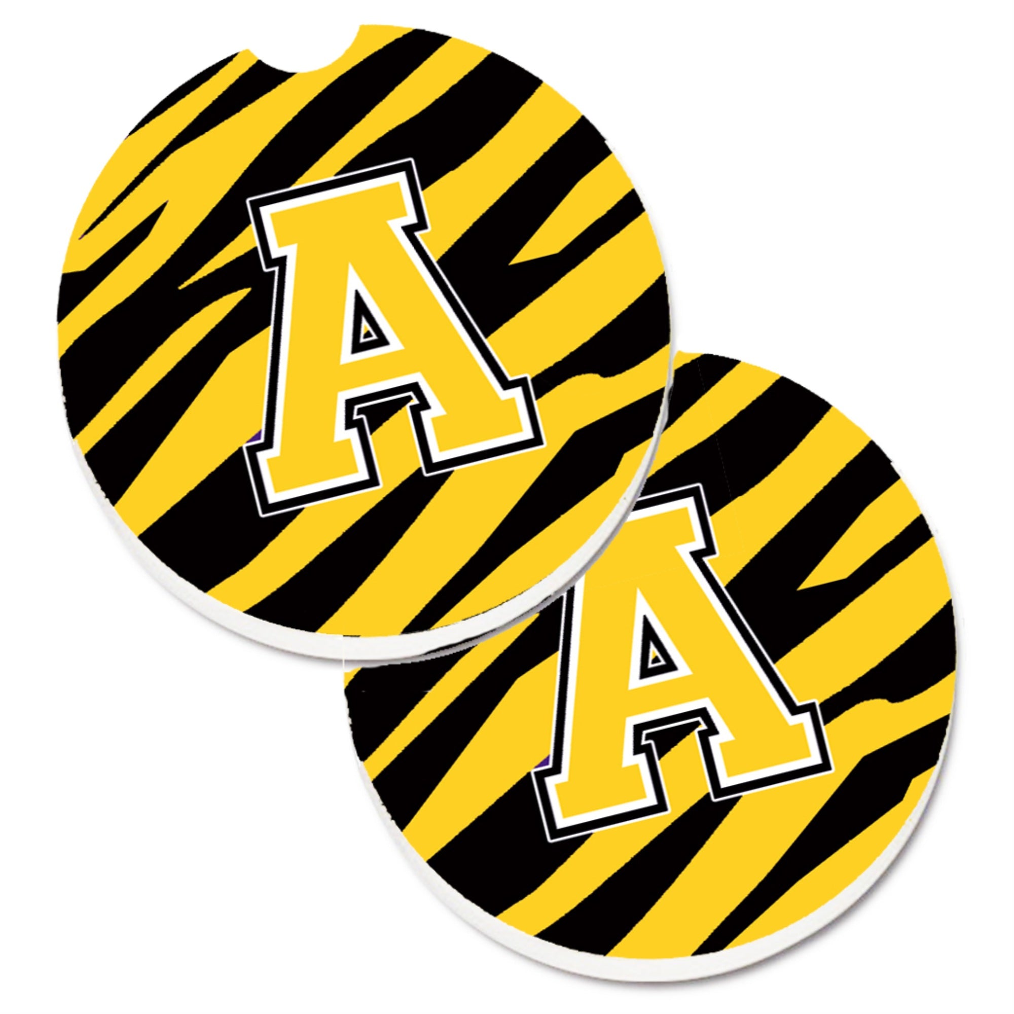 'Caroline'S Treasures Letter A Monogram - Black Gold Tiger Stripe Set Of 2 Cup Holder Car Coasters Cj1026-Acarc, 2.56, Multicol