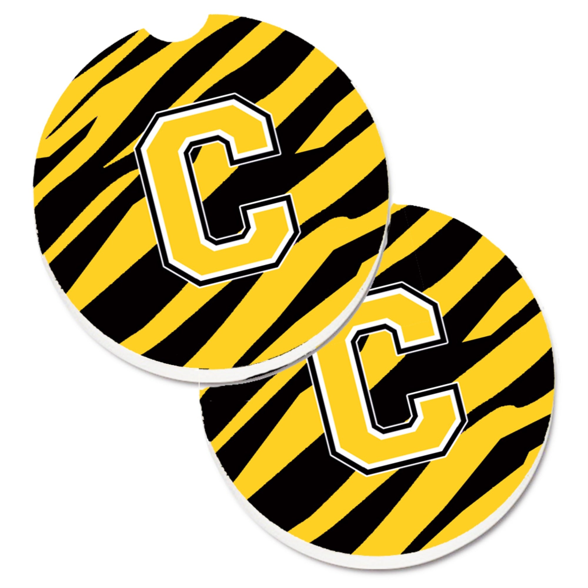 'Caroline'S Treasures Monogram Initial C Tiger Stripe - Black Gold Set Of 2 Cup Holder Car Coasters Cj1026-Ccarc, 2.56, Multico