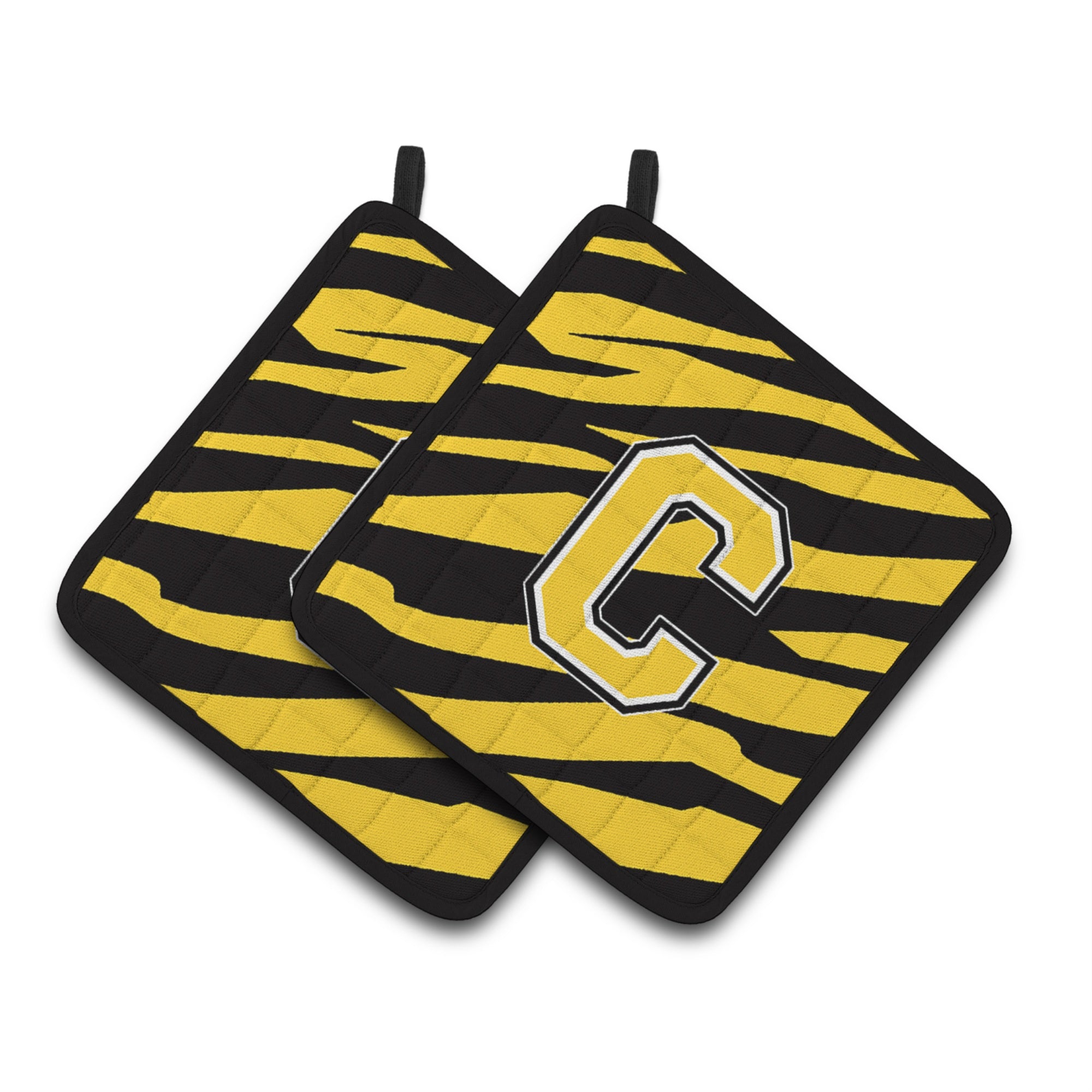 'Caroline'S Treasures Monogram Initial C Tiger Stripe - Black Gold Pair Of Pot Holders Cj1026-Cpthd, 7.5Hx7.5W, Multicolor''