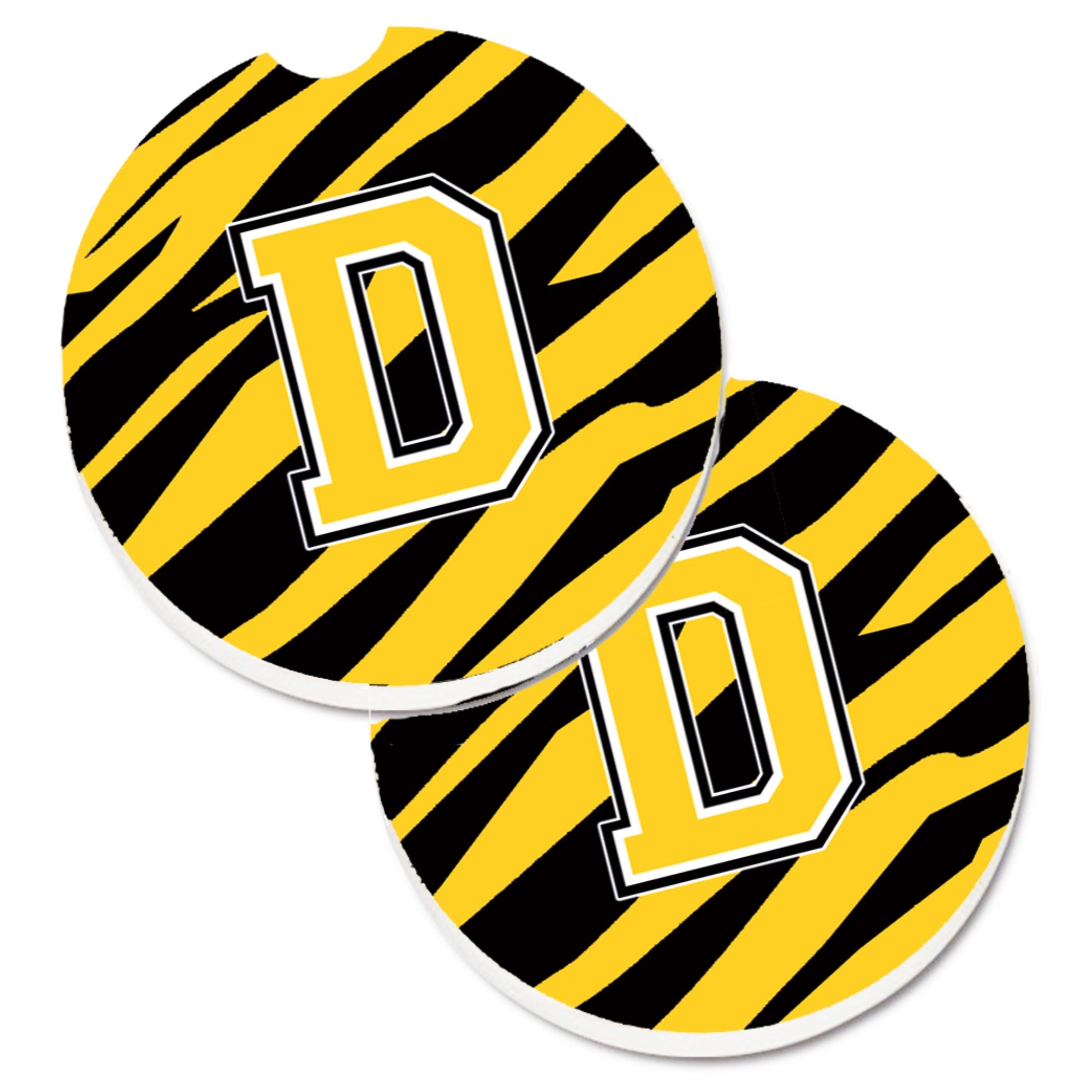 'Caroline'S Treasures Monogram Initial D Tiger Stripe - Black Gold Set Of 2 Cup Holder Car Coasters Cj1026-Dcarc, 2.56, Multico