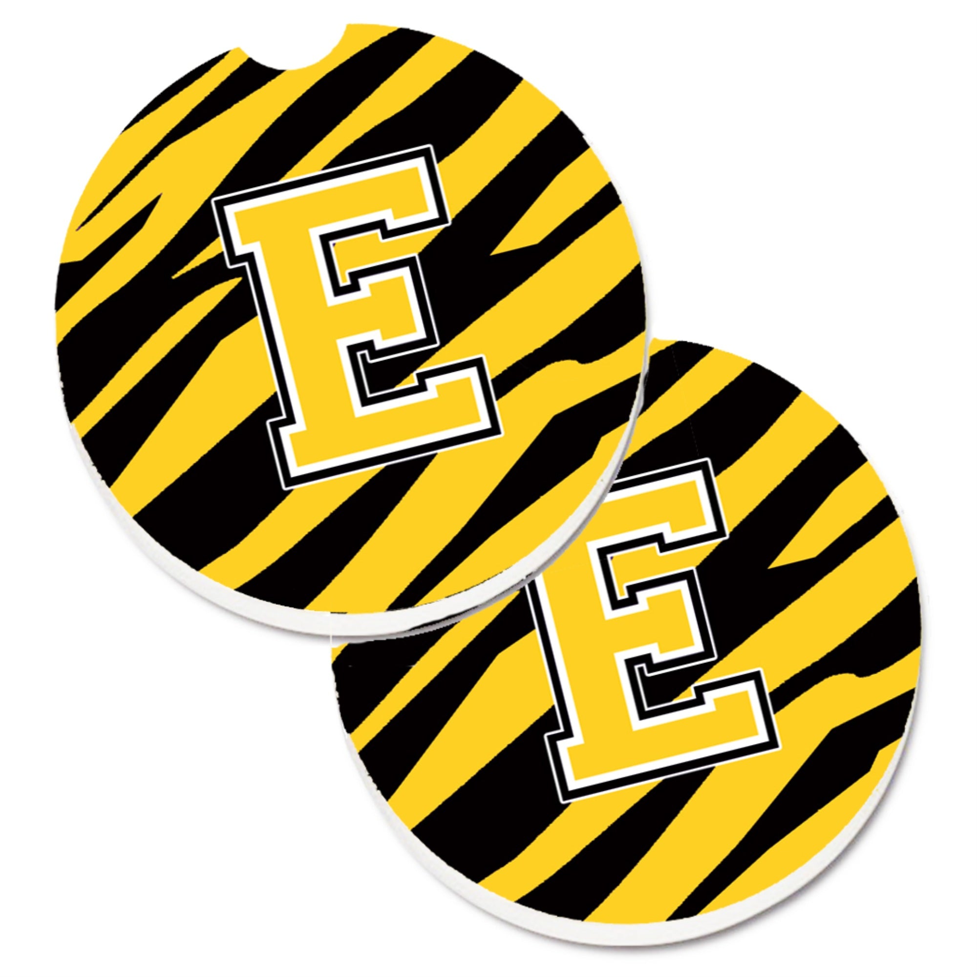 'Caroline'S Treasures Monogram Initial E Tiger Stripe - Black Gold Set Of 2 Cup Holder Car Coasters Cj1026-Ecarc, 2.56, Multico
