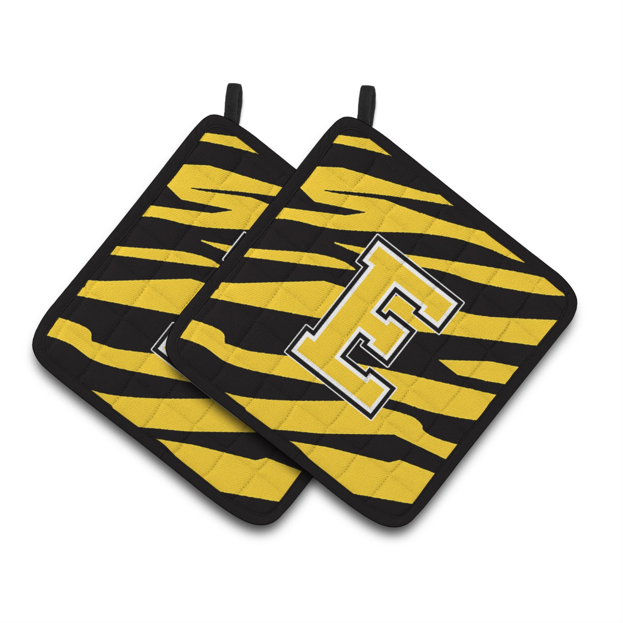 'Caroline'S Treasures Monogram Initial E Tiger Stripe - Black Gold Pair Of Pot Holders Cj1026-Epthd, 7.5Hx7.5W, Multicolor''