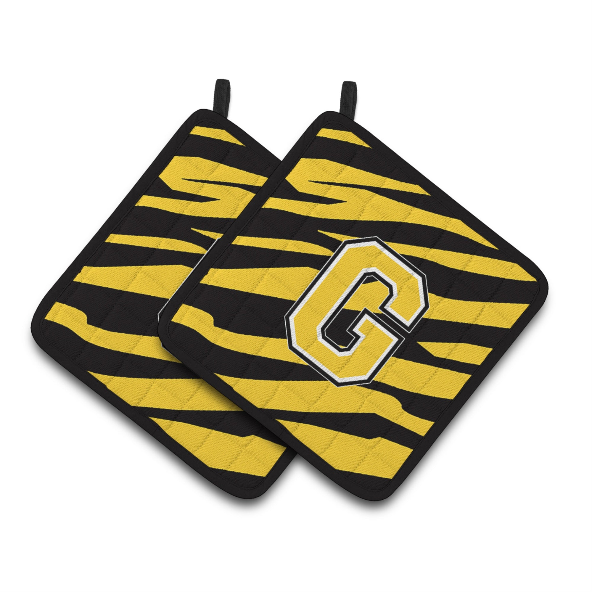 'Caroline'S Treasures Monogram Initial G Tiger Stripe - Black Gold Pair Of Pot Holders Cj1026-Gpthd, 7.5Hx7.5W, Multicolor''