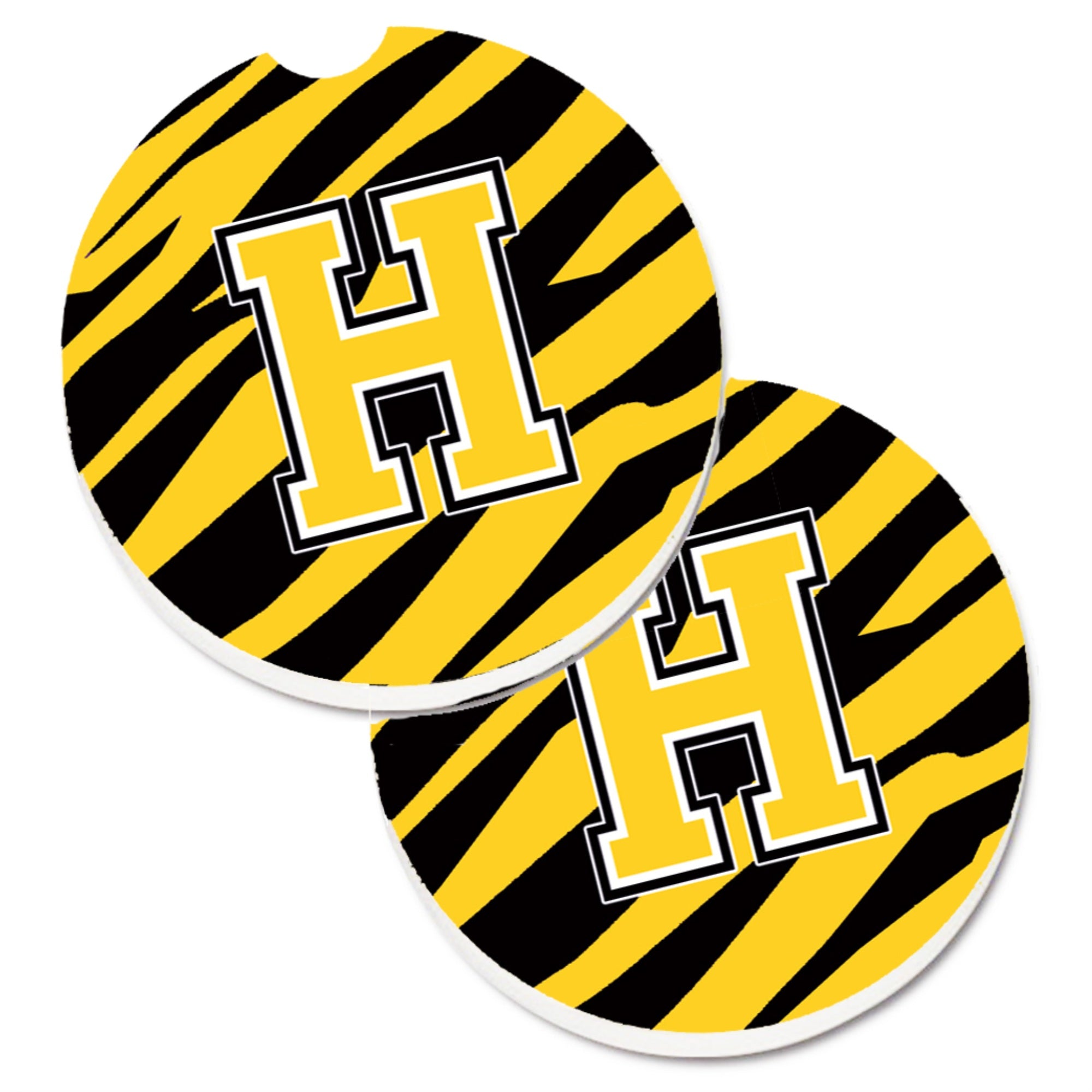 'Caroline'S Treasures Monogram Initial H Tiger Stripe - Black Gold Set Of 2 Cup Holder Car Coasters Cj1026-Hcarc, 2.56, Multico