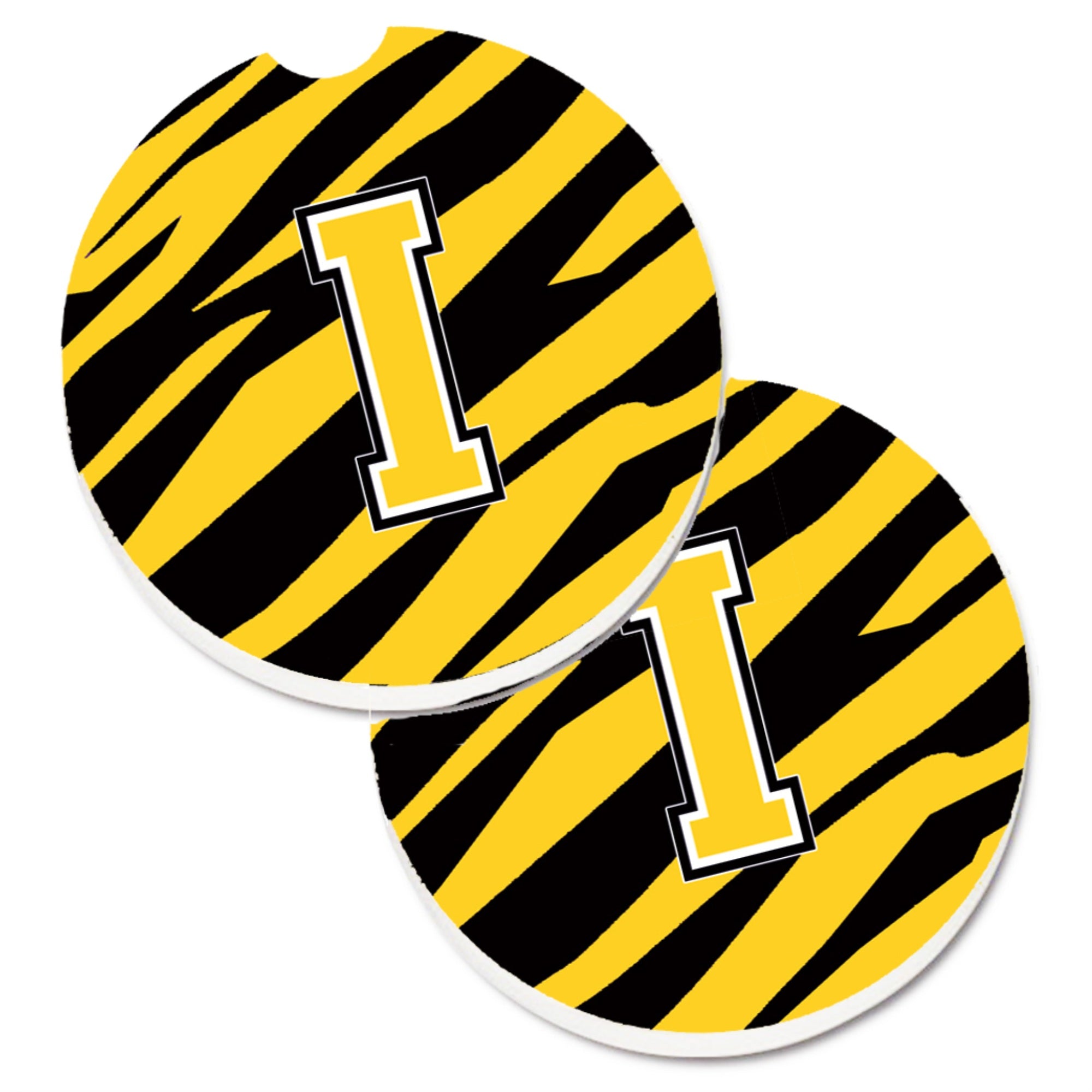 'Caroline'S Treasures Monogram Initial I Tiger Stripe - Black Gold Set Of 2 Cup Holder Car Coasters Cj1026-Icarc, 2.56, Multico