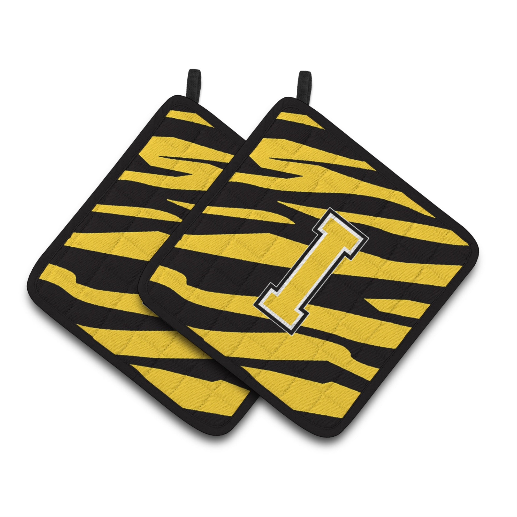'Caroline'S Treasures Monogram Initial I Tiger Stripe - Black Gold Pair Of Pot Holders Cj1026-Ipthd, 7.5Hx7.5W, Multicolor''
