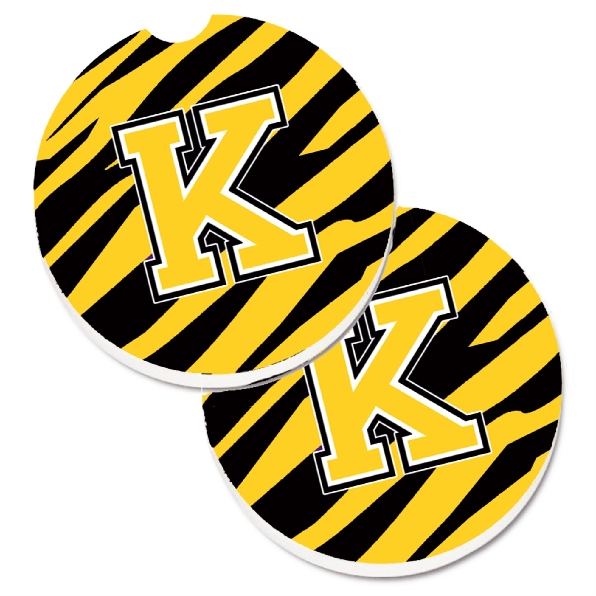 'Caroline'S Treasures Monogram Initial K Tiger Stripe - Black Gold Set Of 2 Cup Holder Car Coasters Cj1026-Kcarc, 2.56, Multico
