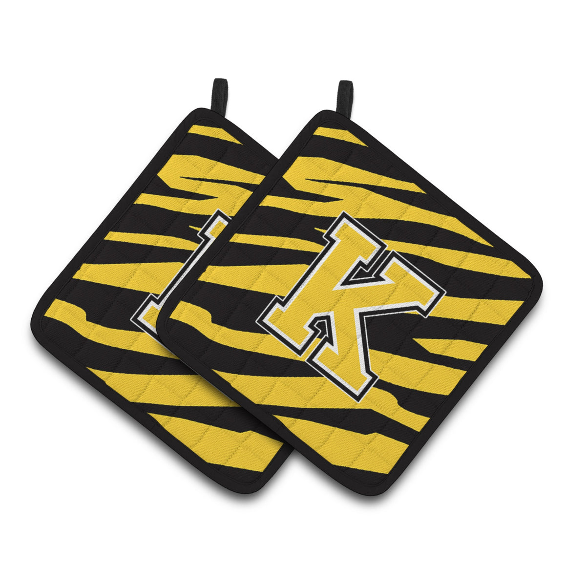 'Caroline'S Treasures Monogram Initial K Tiger Stripe - Black Gold Pair Of Pot Holders Cj1026-Kpthd, 7.5Hx7.5W, Multicolor''