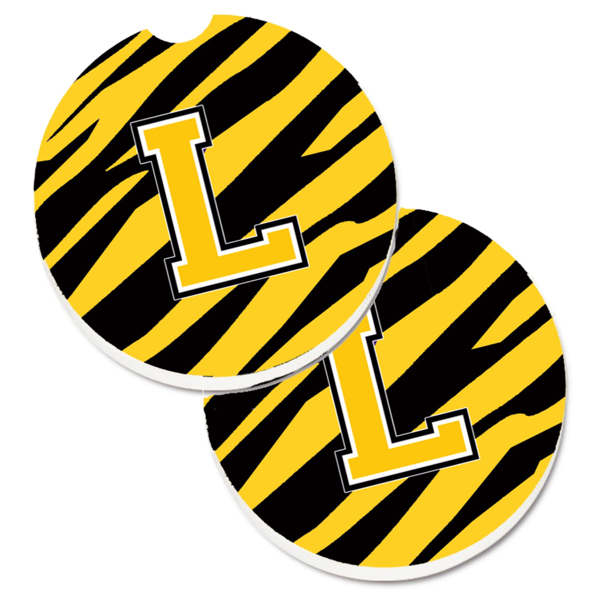 'Caroline'S Treasures Monogram Initial L Tiger Stripe - Black Gold Set Of 2 Cup Holder Car Coasters Cj1026-Lcarc, 2.56, Multico