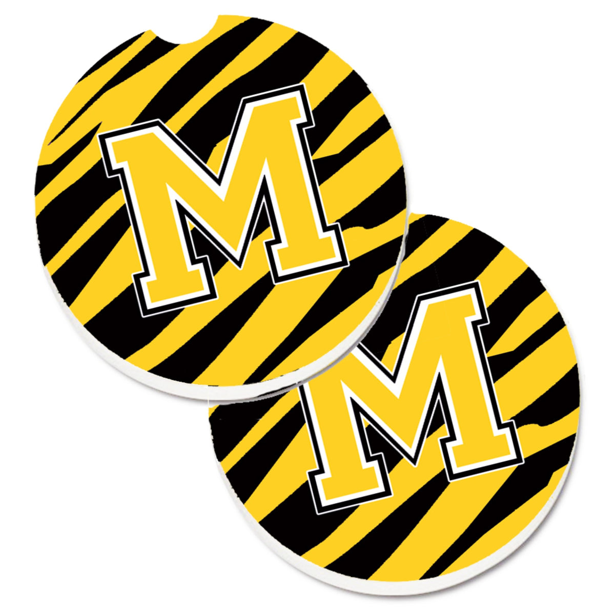 'Caroline'S Treasures Monogram Initial M Tiger Stripe - Black Gold Set Of 2 Cup Holder Car Coasters Cj1026-Mcarc, 2.56, Multico