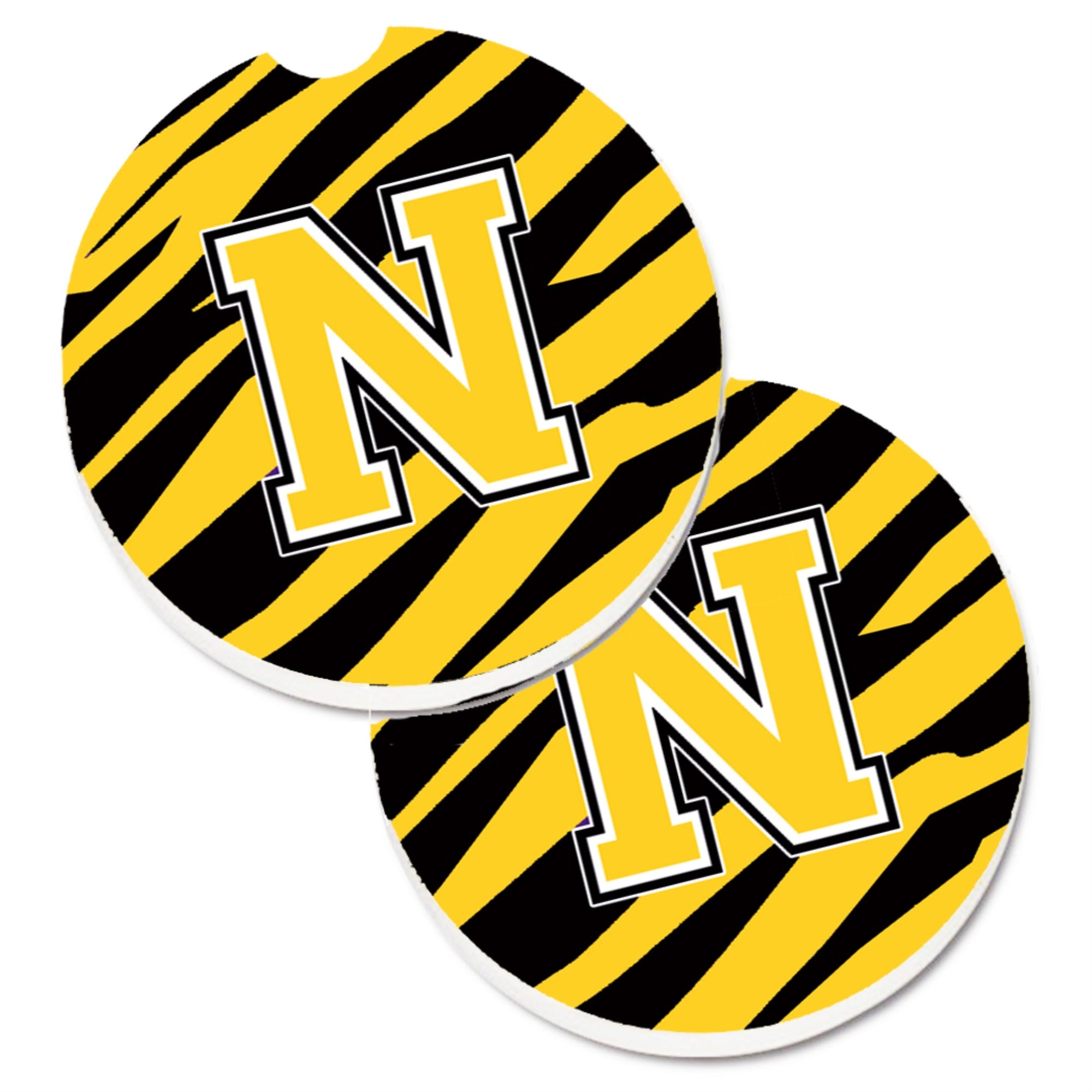 'Caroline'S Treasures Monogram Initial N Tiger Stripe - Black Gold Set Of 2 Cup Holder Car Coasters Cj1026-Ncarc, 2.56, Multico