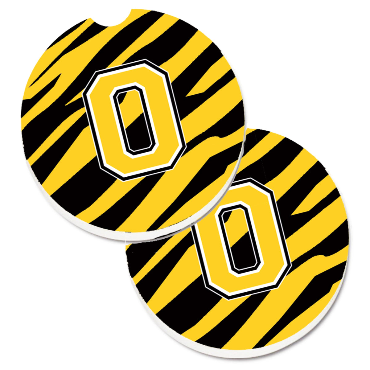 'Caroline'S Treasures Monogram Initial O Tiger Stripe - Black Gold Set Of 2 Cup Holder Car Coasters Cj1026-Ocarc, 2.56, Multico