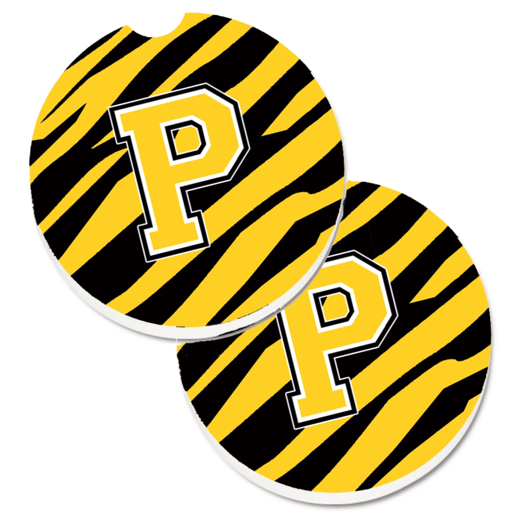 'Caroline'S Treasures Monogram Initial P Tiger Stripe - Black Gold Set Of 2 Cup Holder Car Coasters Cj1026-Pcarc, 2.56, Multico
