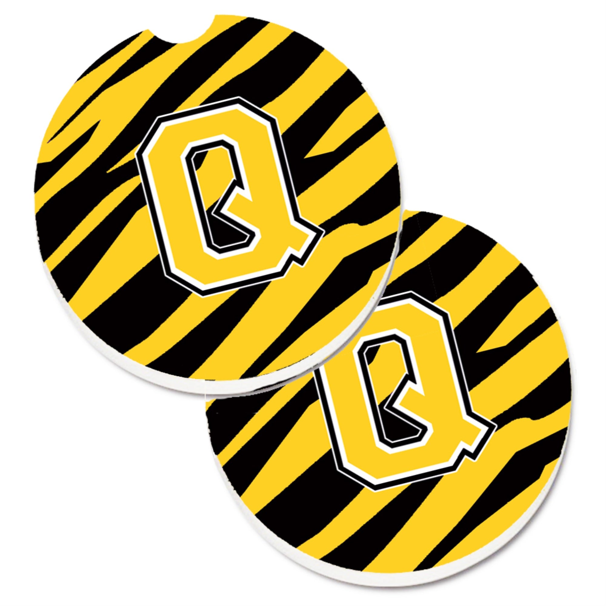 'Caroline'S Treasures Monogram Initial Q Tiger Stripe - Black Gold Set Of 2 Cup Holder Car Coasters Cj1026-Qcarc, 2.56, Multico