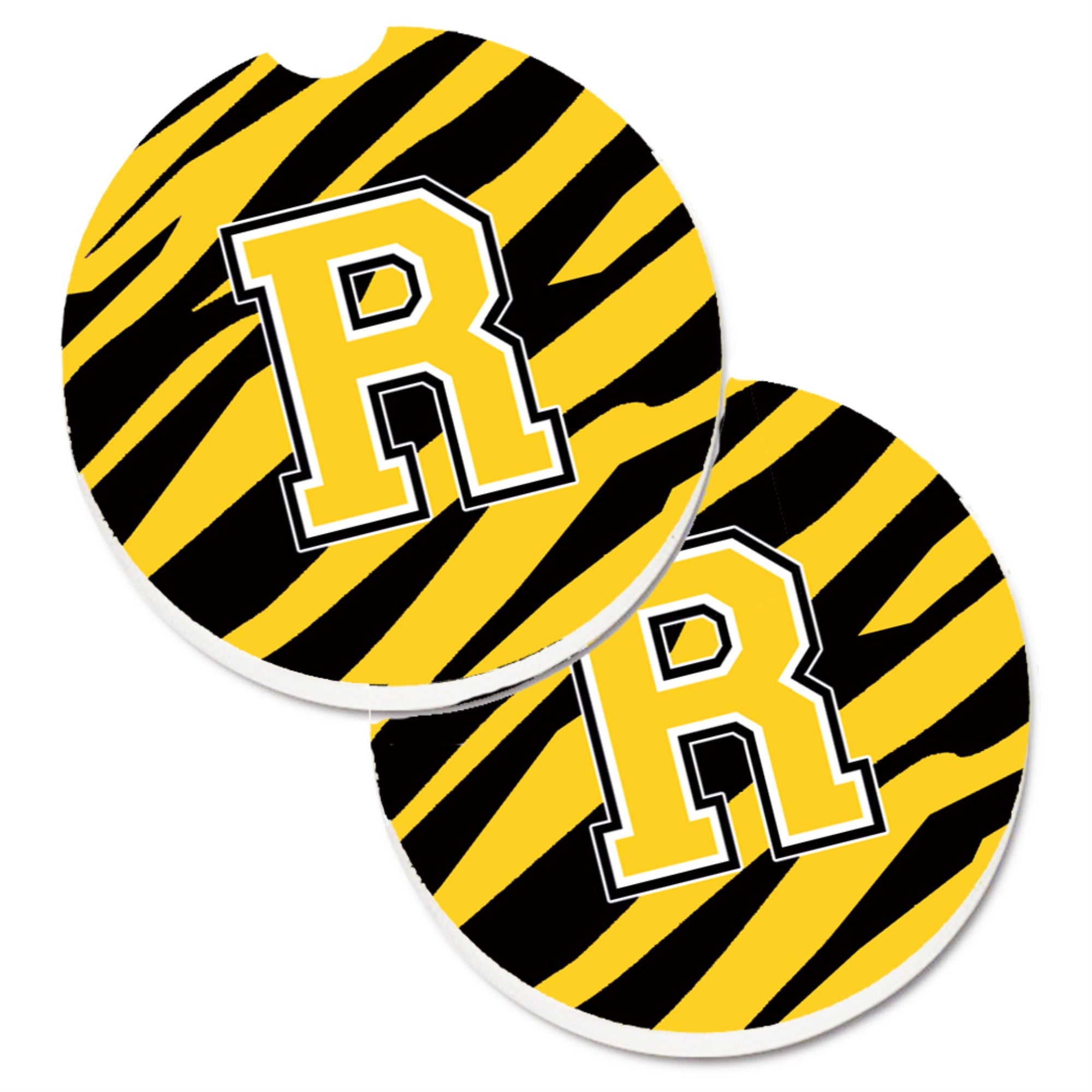 'Caroline'S Treasures Monogram Initial R Tiger Stripe - Black Gold Set Of 2 Cup Holder Car Coasters Cj1026-Rcarc, 2.56, Multico