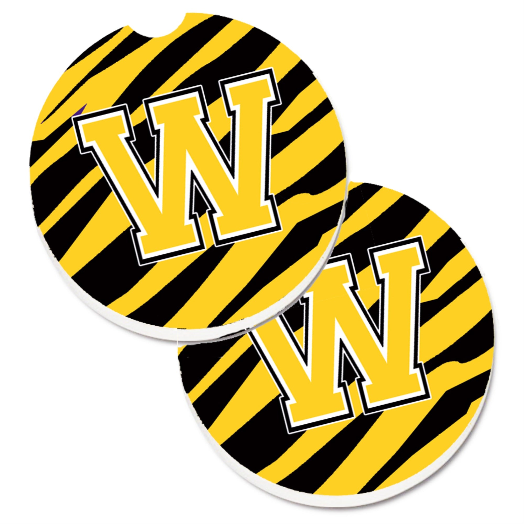 'Caroline'S Treasures Monogram Initial W Tiger Stripe - Black Gold Set Of 2 Cup Holder Car Coasters Cj1026-Wcarc, 2.56, Multico