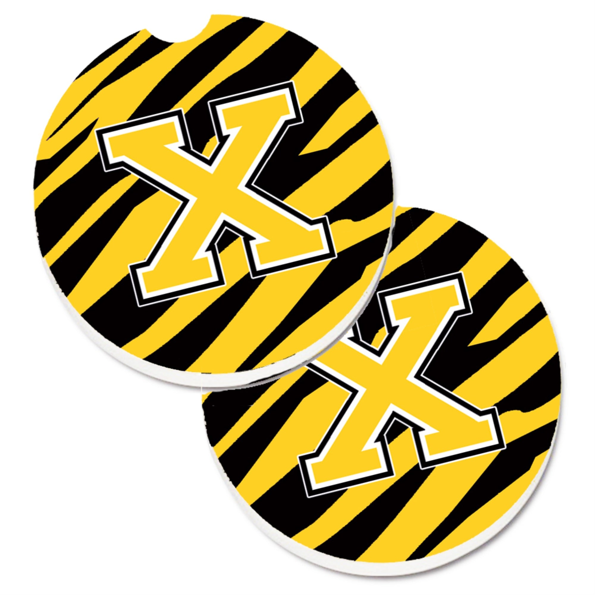 'Caroline'S Treasures Monogram Initial X Tiger Stripe - Black Gold Set Of 2 Cup Holder Car Coasters Cj1026-Xcarc, 2.56, Multico