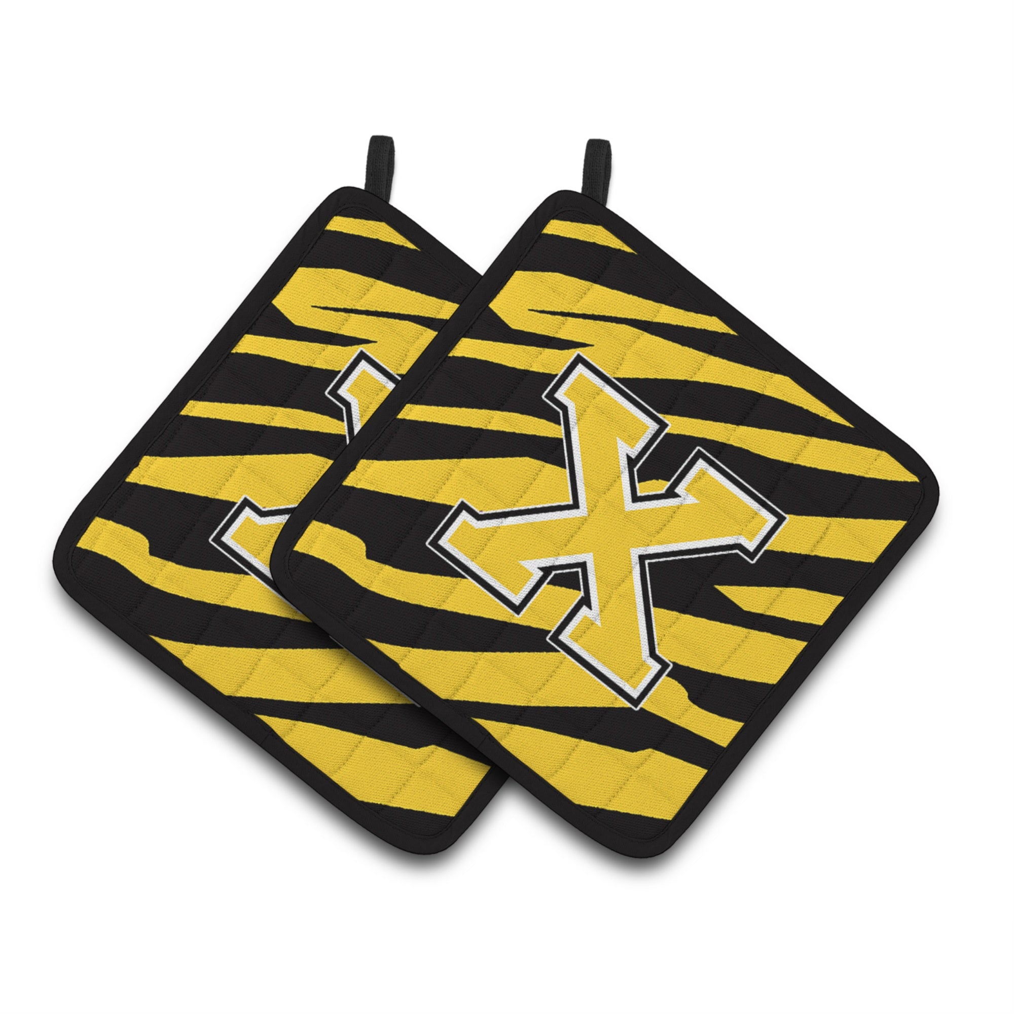 'Caroline'S Treasures Monogram Initial X Tiger Stripe - Black Gold Pair Of Pot Holders Cj1026-Xpthd, 7.5Hx7.5W, Multicolor''