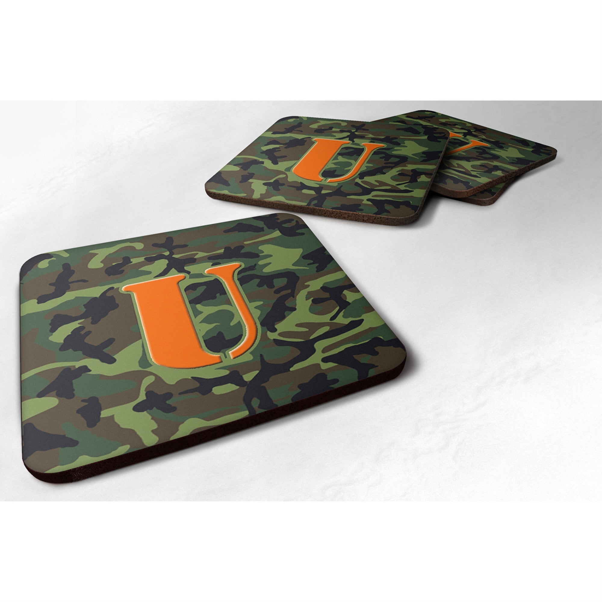 Carolines Treasures CJ1030UFC MonogramCamo Green Foam Coasters (Set of 4) Initial Letter U 3.5 H x 3.5 W Multicolor