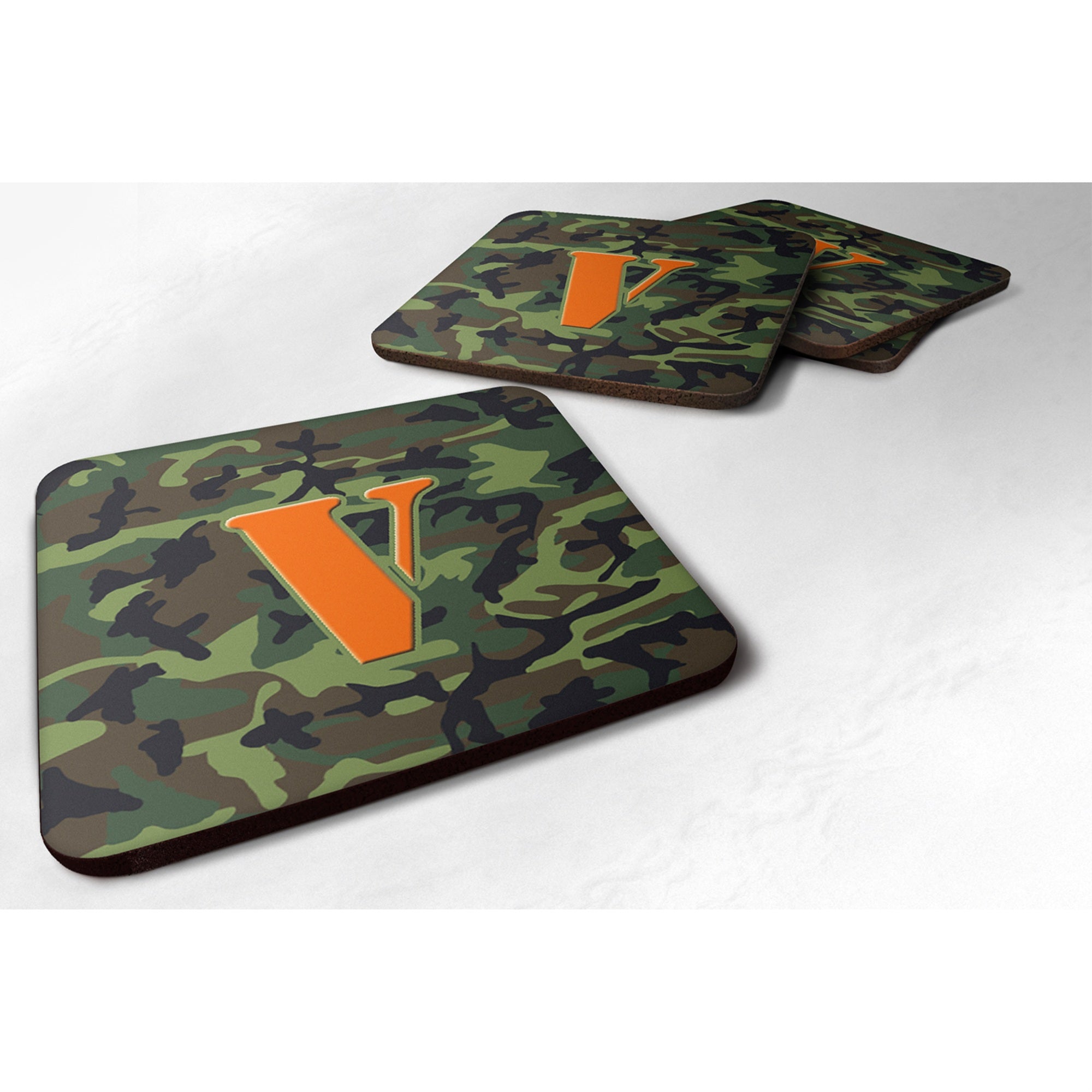'Caroline'S Treasures Cj1030-Vfc Monogram-Camo Green Foam Coasters (Set Of 4), Initial Letter V, 3.5'''' H X 3.5'''' W, Multico