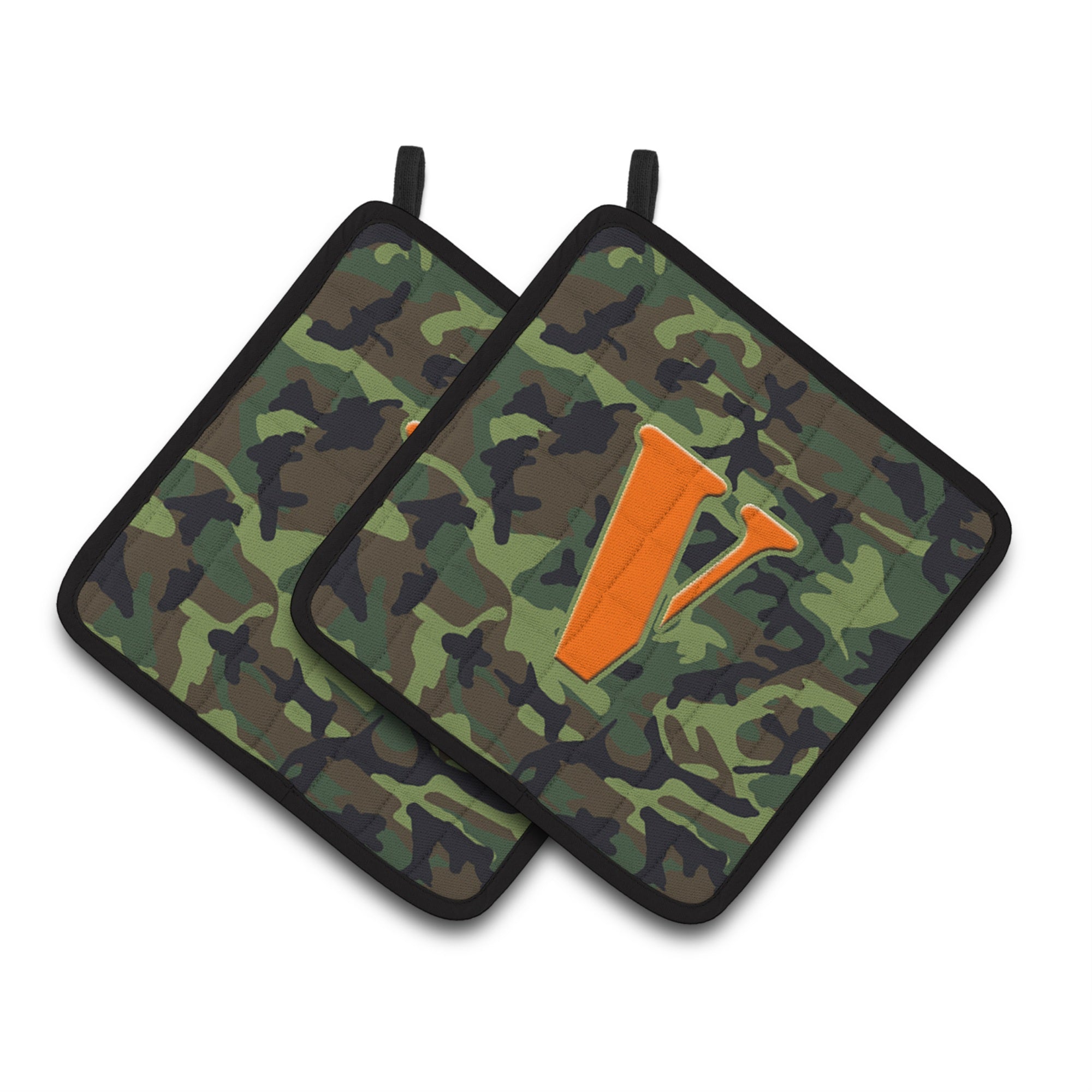'Caroline'S Treasures Letter V Monogram - Camo Green Pair Of Pot Holders Cj1030-Vpthd, 7.5Hx7.5W, Multicolor''