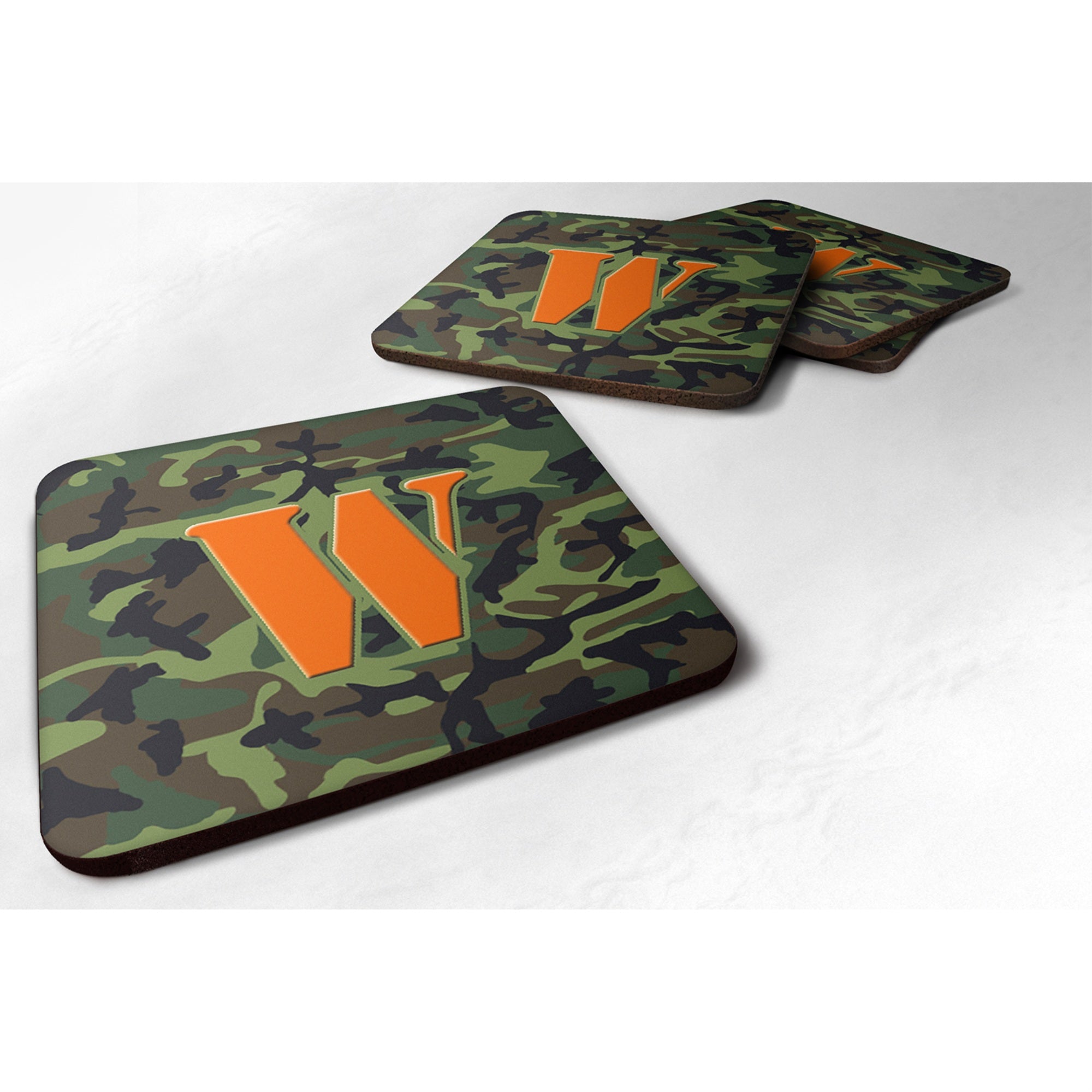 'Caroline'S Treasures Cj1030-Wfc Monogram-Camo Green Foam Coasters (Set Of 4), Initial Letter W, 3.5'''' H X 3.5'''' W, Multico