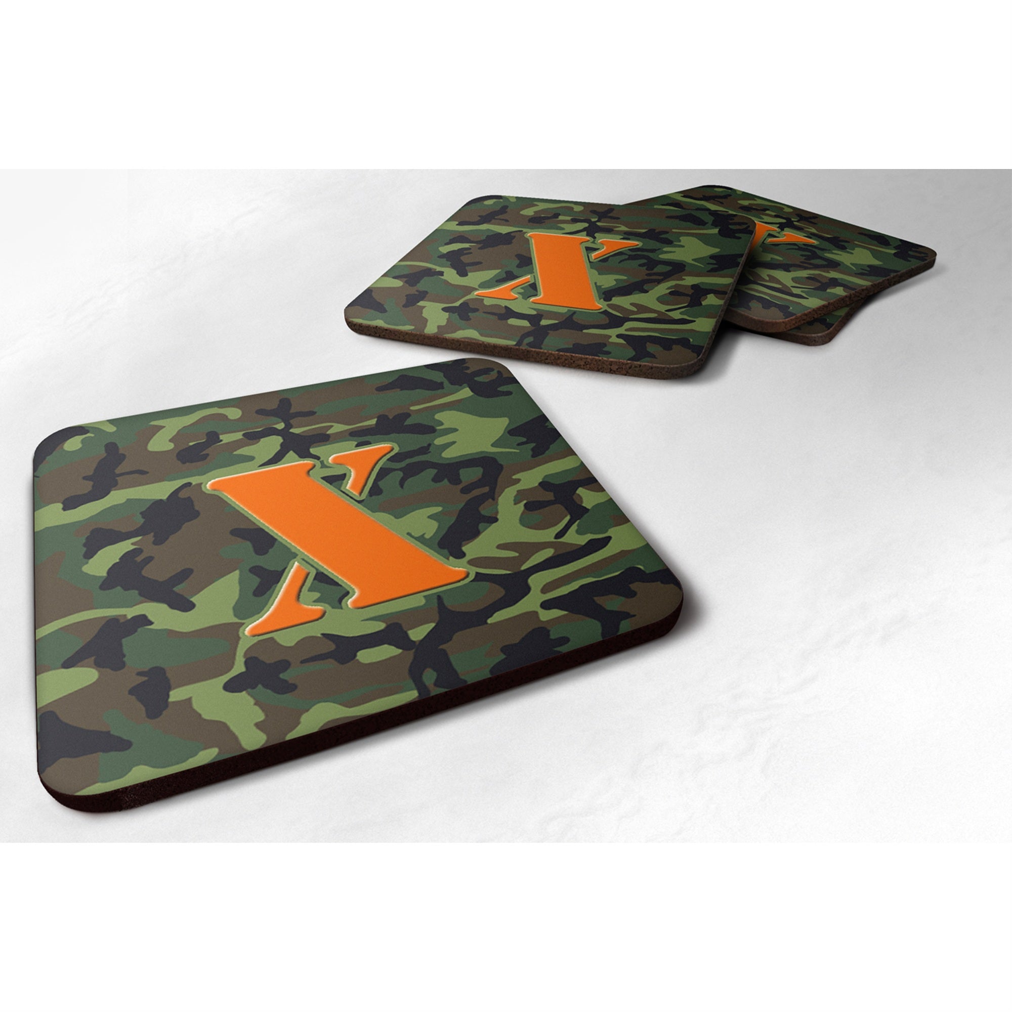 'Caroline'S Treasures Cj1030-Xfc Monogram-Camo Green Foam Coasters (Set Of 4), Initial Letter X, 3.5'''' H X 3.5'''' W, Multico