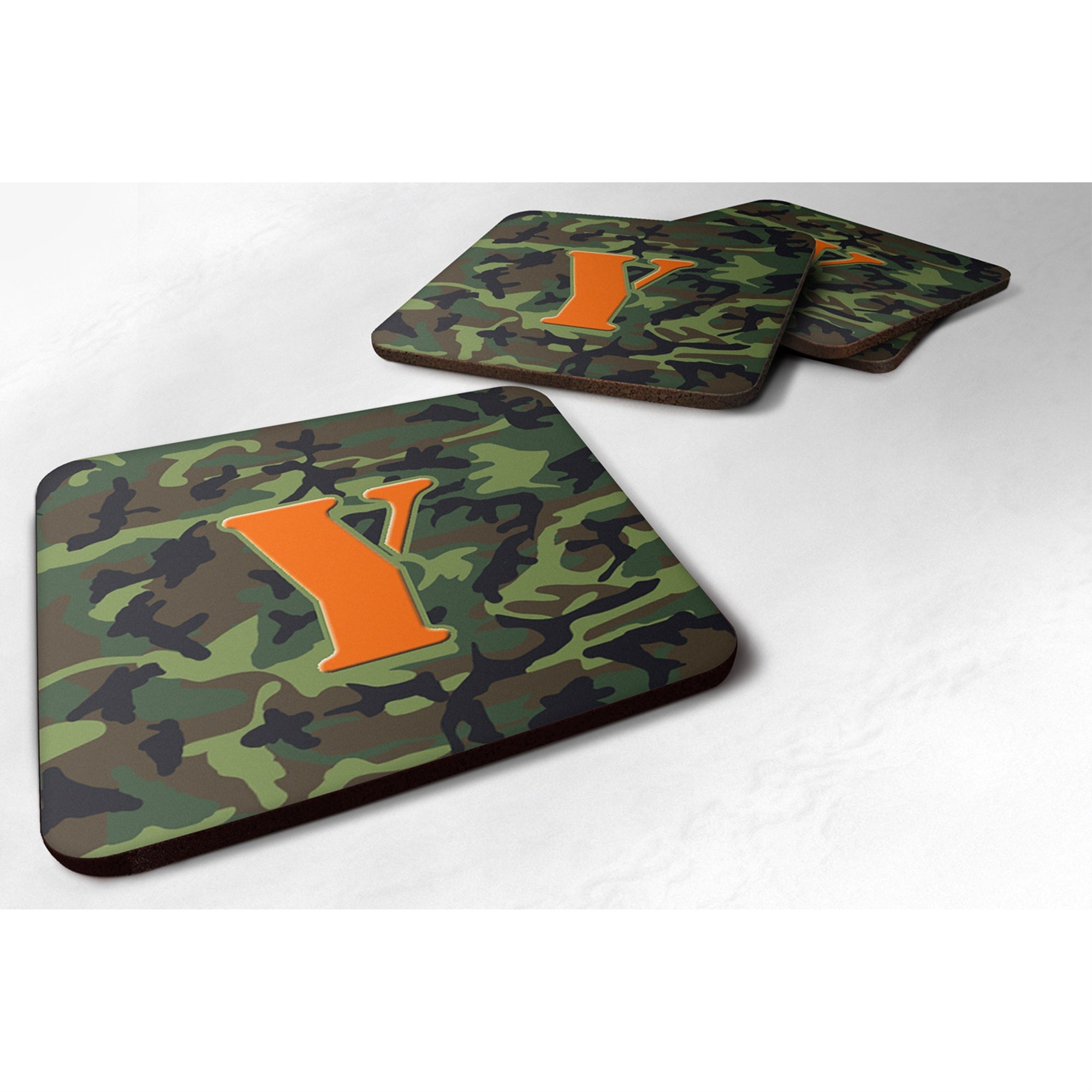 Carolines Treasures CJ1030YFC MonogramCamo Green Foam Coasters (Set of 4) Initial Letter Y 3.5 H x 3.5 W Multicolor