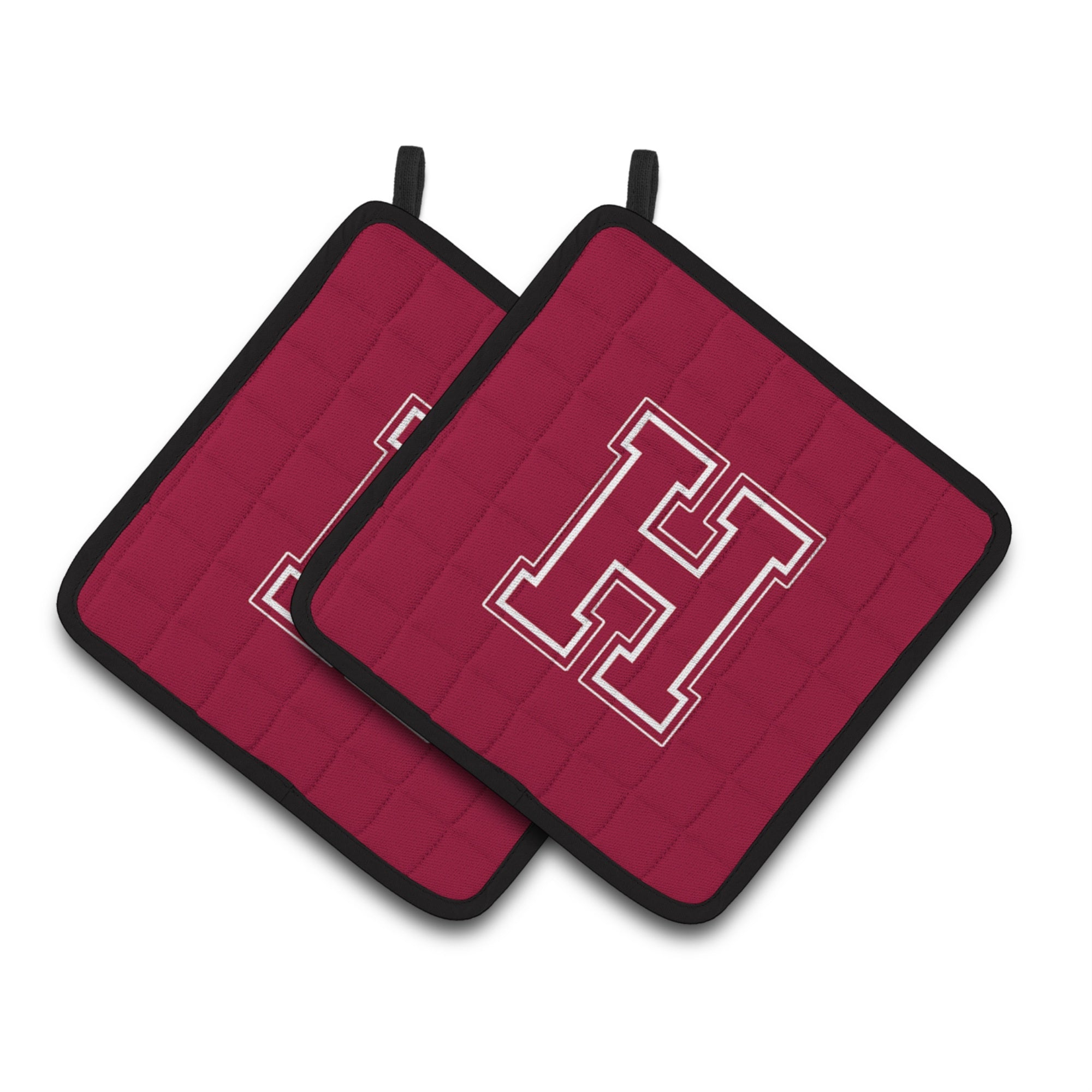 'Caroline'S Treasures Monogram Initial H Maroon & White Pair Of Pot Holders Cj1032-Hpthd, 7.5Hx7.5W, Multicolor''