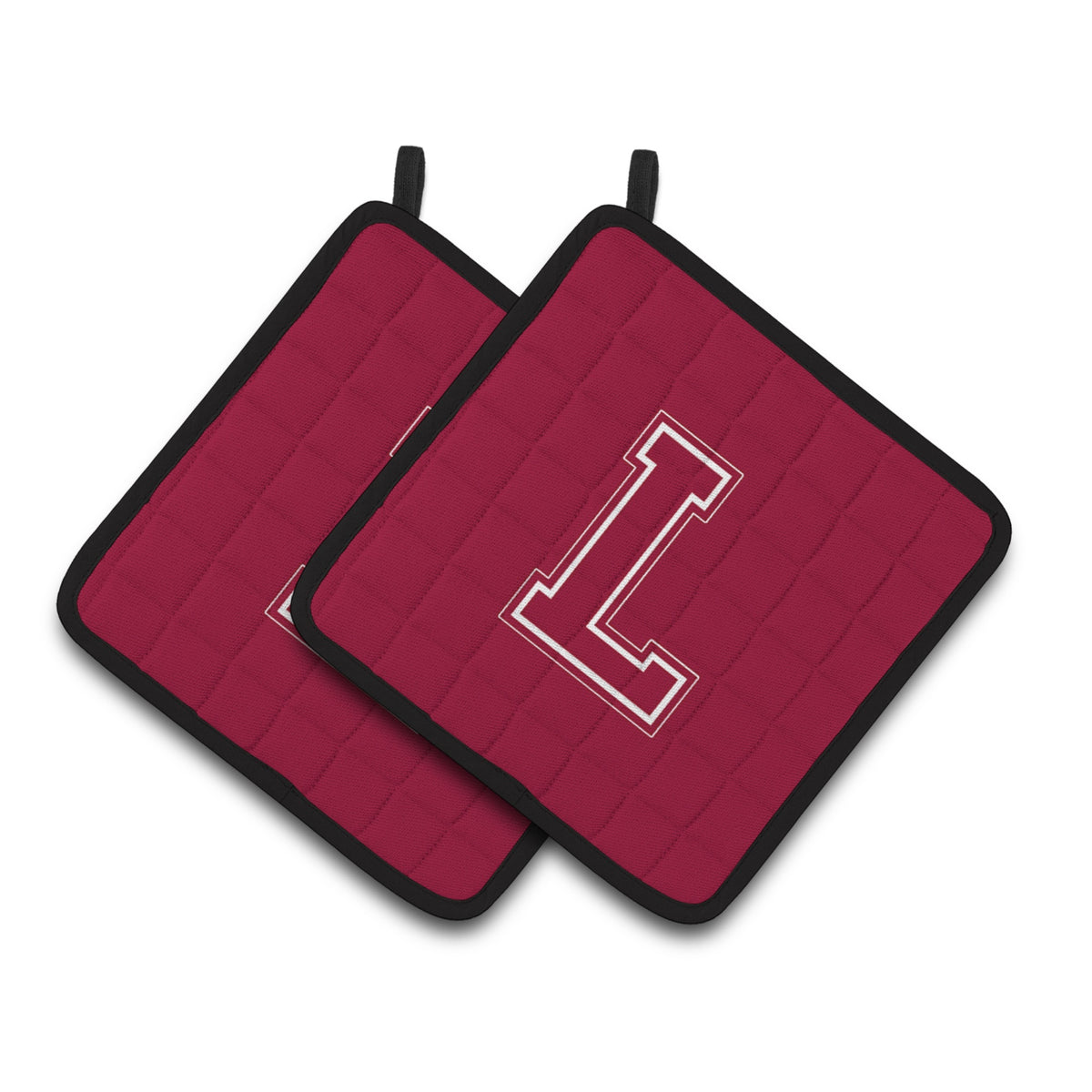 'Caroline'S Treasures Monogram Initial L Maroon & White Pair Of Pot Holders Cj1032-Lpthd, 7.5Hx7.5W, Multicolor''