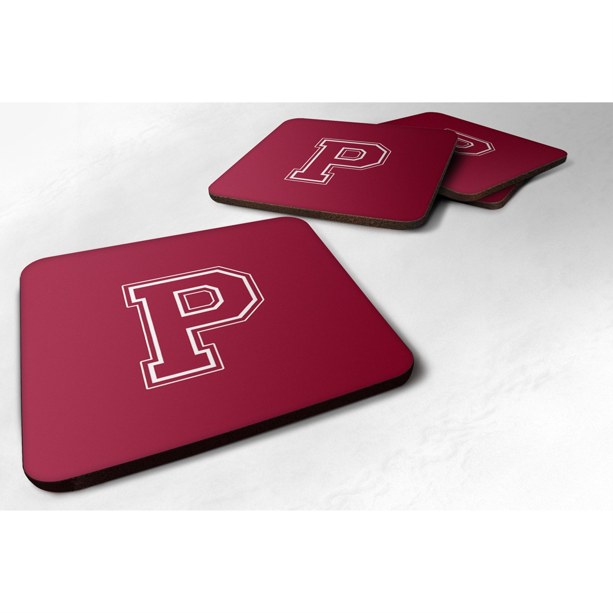 'Caroline'S Treasures Cj1032-Pfc Monogram-Maroon And White Foam Coasters (Set Of 4), Initial Letter P, 3.5'''' H X 3.5'''' W, M