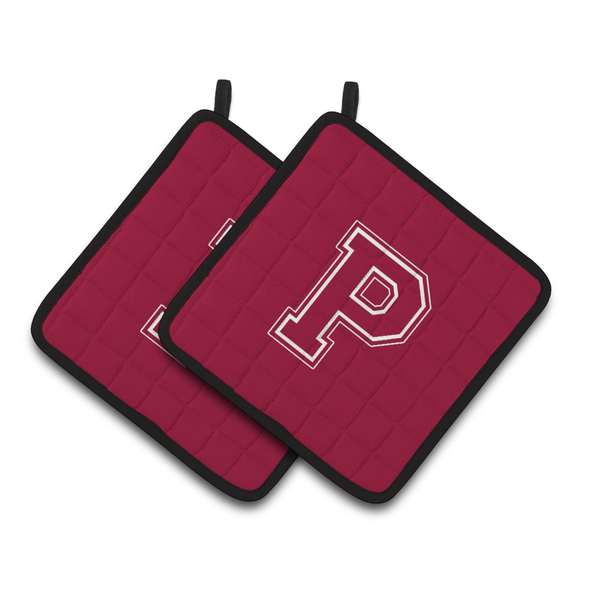 'Caroline'S Treasures Monogram Initial P Maroon & White Pair Of Pot Holders Cj1032-Ppthd, 7.5Hx7.5W, Multicolor''