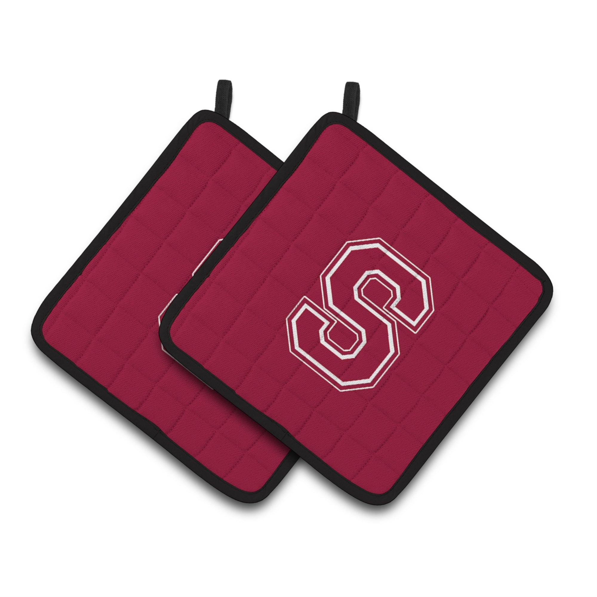 'Caroline'S Treasures Monogram Initial S Maroon & White Pair Of Pot Holders Cj1032-Spthd, 7.5Hx7.5W, Multicolor''