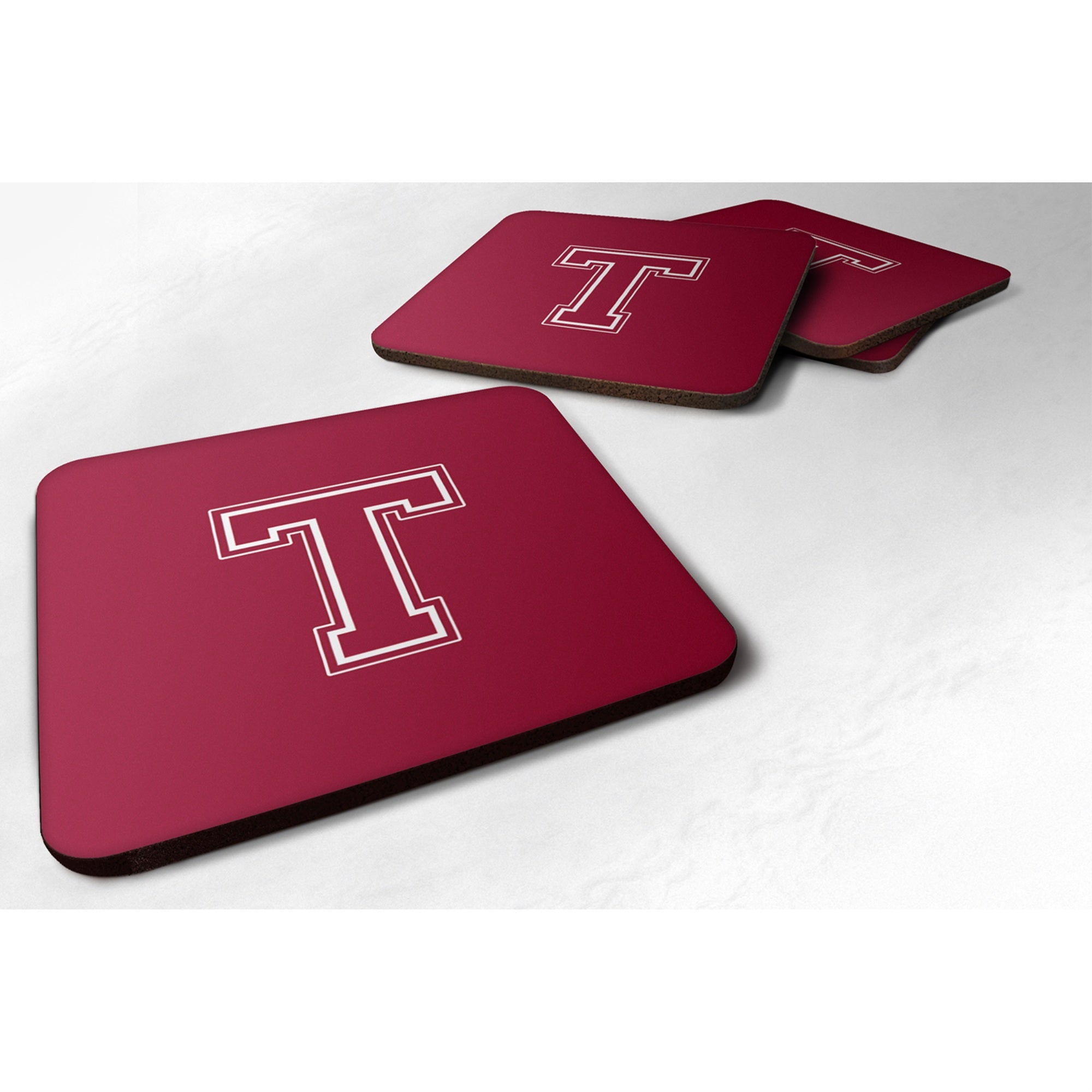'Caroline'S Treasures Cj1032-Tfc Monogram-Maroon And White Foam Coasters (Set Of 4), Initial Letter T, 3.5'''' H X 3.5'''' W, M