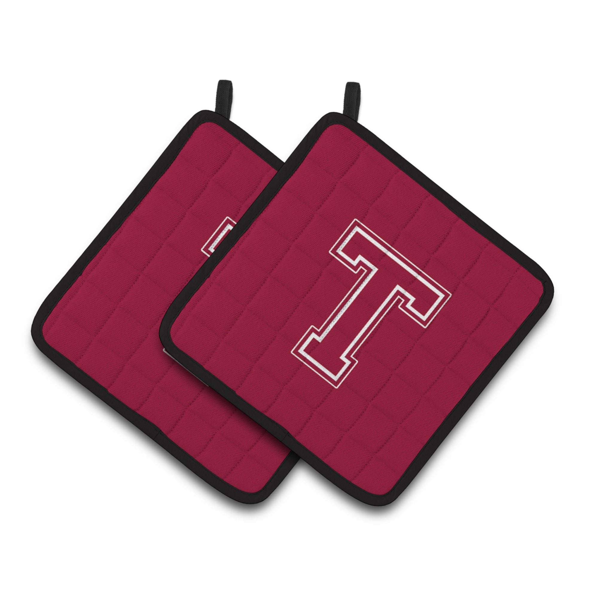 'Caroline'S Treasures Monogram Initial T Maroon & White Pair Of Pot Holders Cj1032-Tpthd, 7.5Hx7.5W, Multicolor''