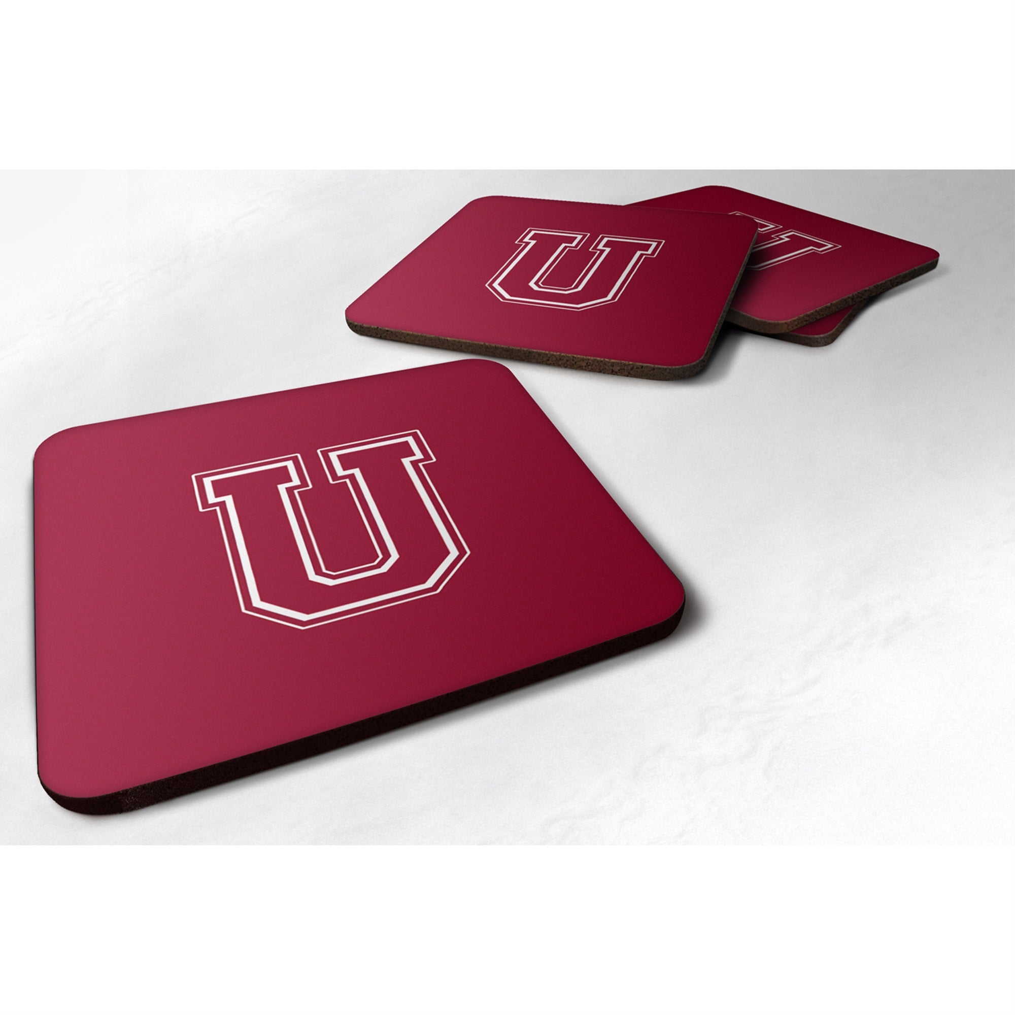 Carolines Treasures CJ1032UFC MonogramMaroon and White Foam Coasters (Set of 4) Initial Letter U 3.5 H x 3.5 W Multicolor