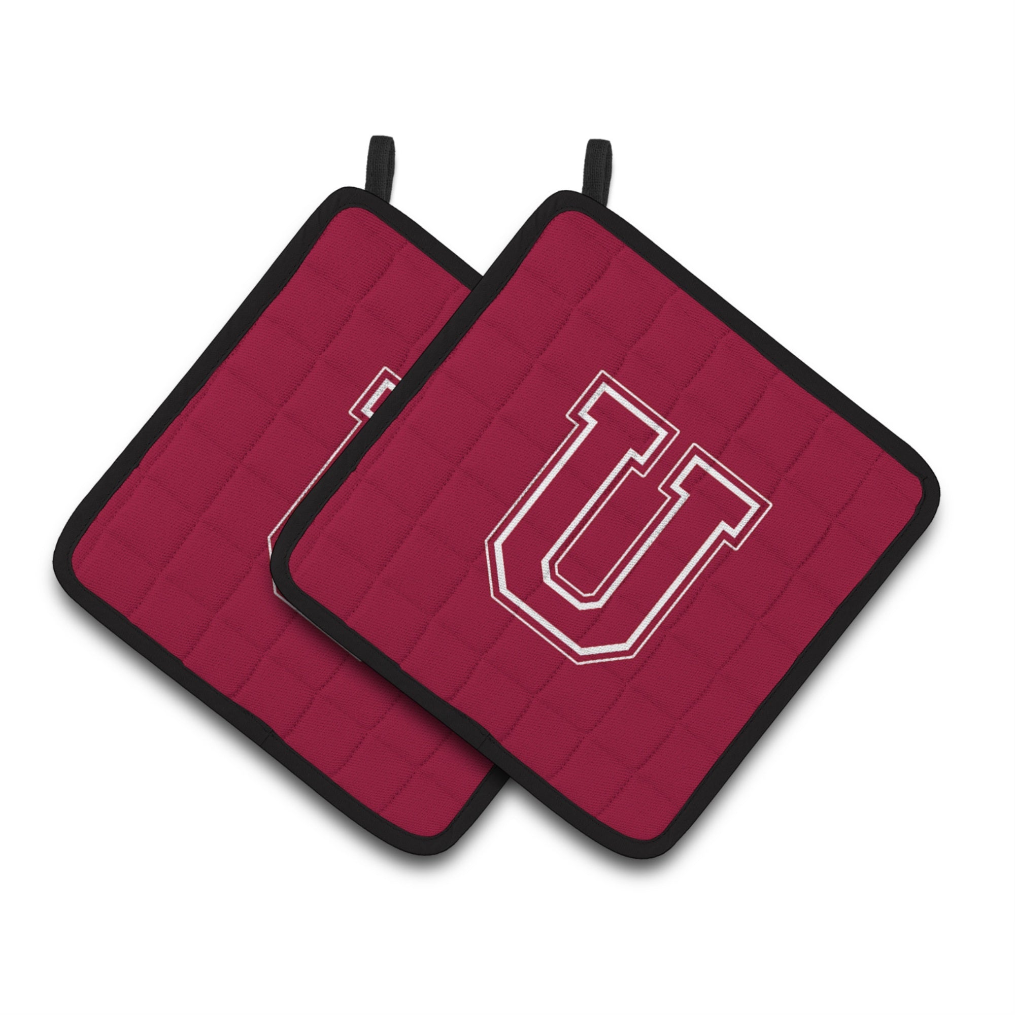 'Caroline'S Treasures Monogram Initial U Maroon & White Pair Of Pot Holders Cj1032-Upthd, 7.5Hx7.5W, Multicolor''