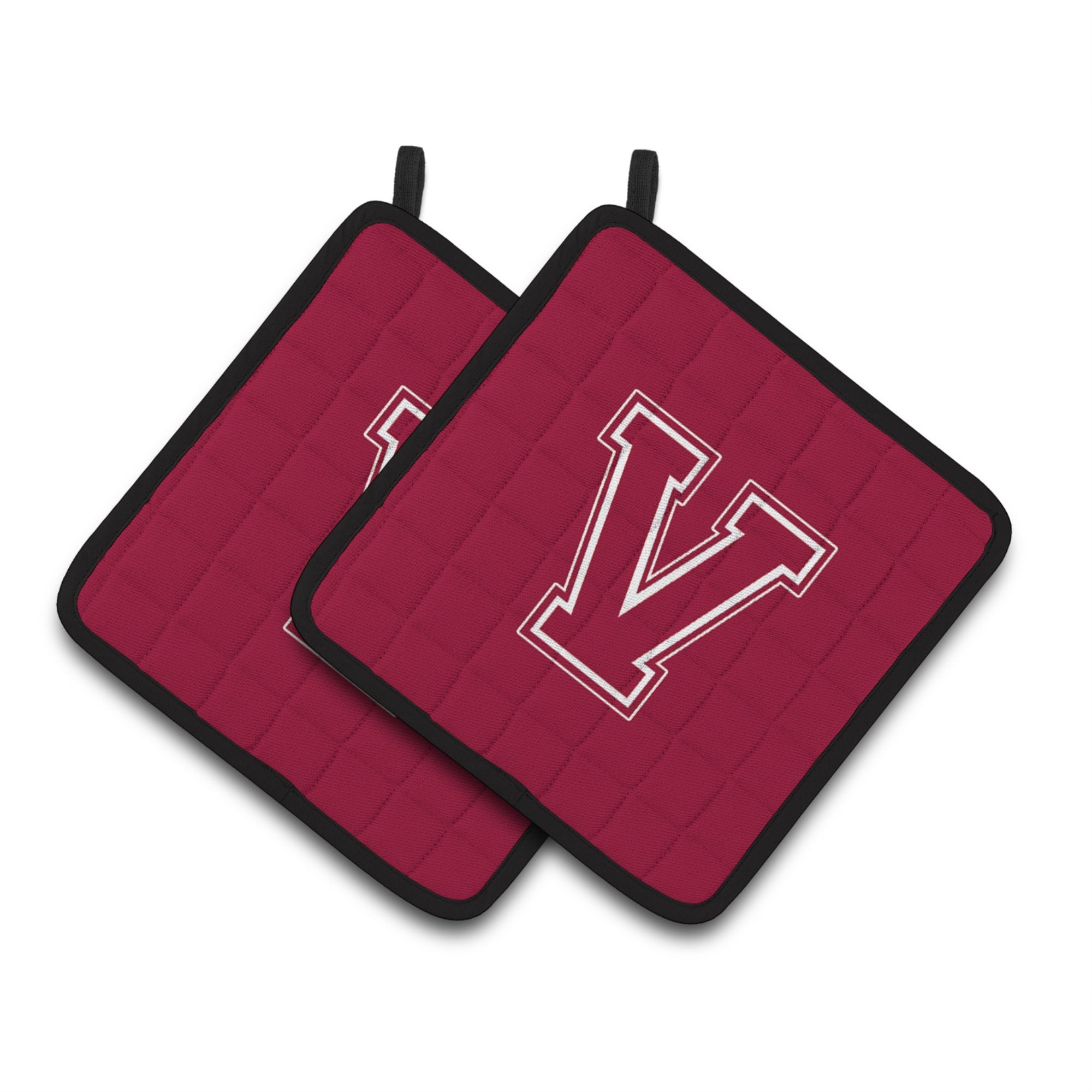 'Caroline'S Treasures Monogram Initial V Maroon & White Pair Of Pot Holders Cj1032-Vpthd, 7.5Hx7.5W, Multicolor''