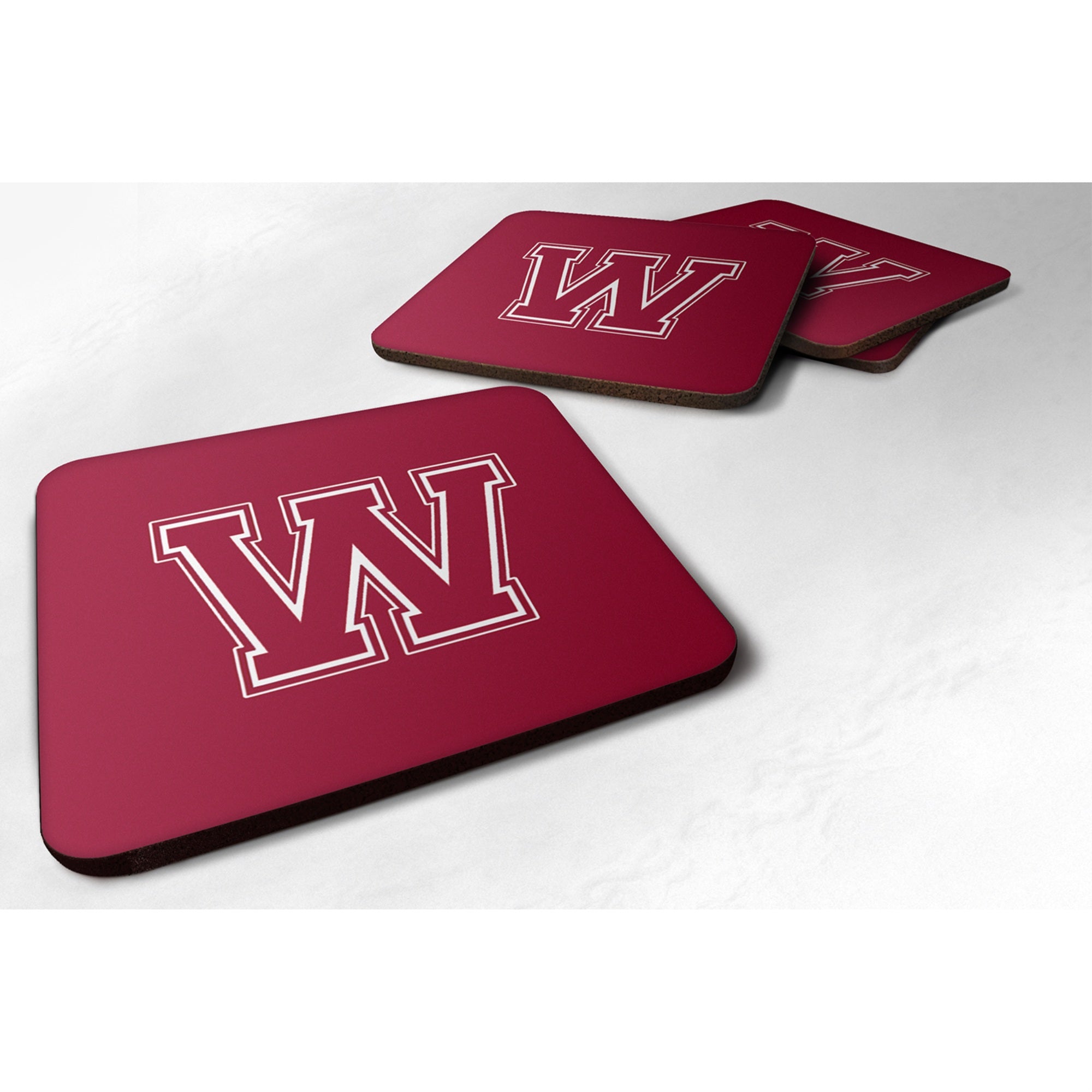 'Caroline'S Treasures Cj1032-Wfc Monogram-Maroon And White Foam Coasters (Set Of 4), Initial Letter W, 3.5'''' H X 3.5'''' W, M