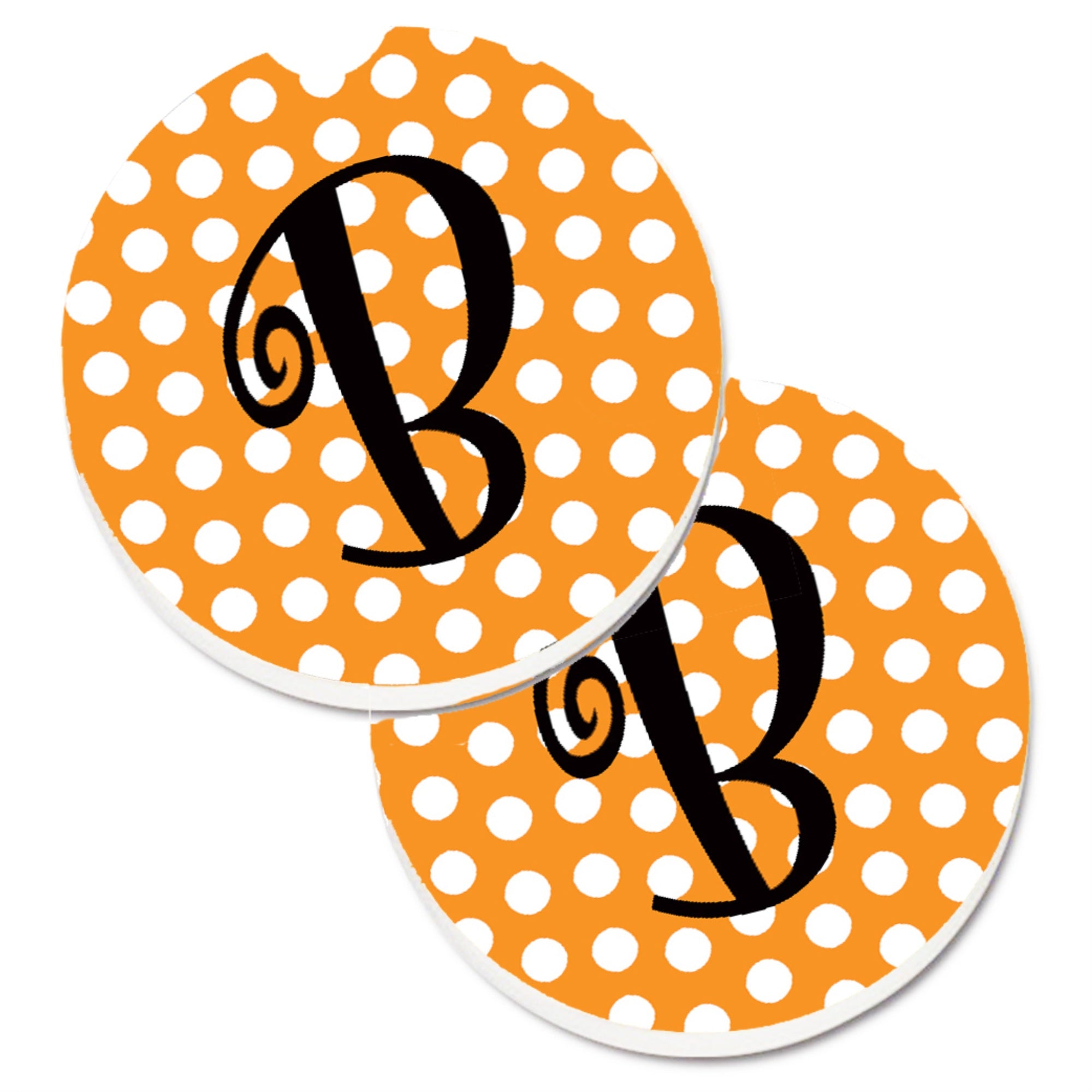 'Caroline'S Treasures Monogram Initial B Orange Polkadots Set Of 2 Cup Holder Car Coasters Cj1033-Bcarc, 2.56, Multicolor''