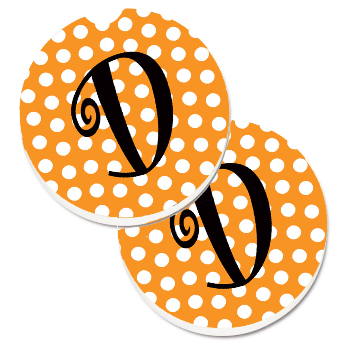 'Caroline'S Treasures Monogram Initial D Orange Polkadots Set Of 2 Cup Holder Car Coasters Cj1033-Dcarc, 2.56, Multicolor''