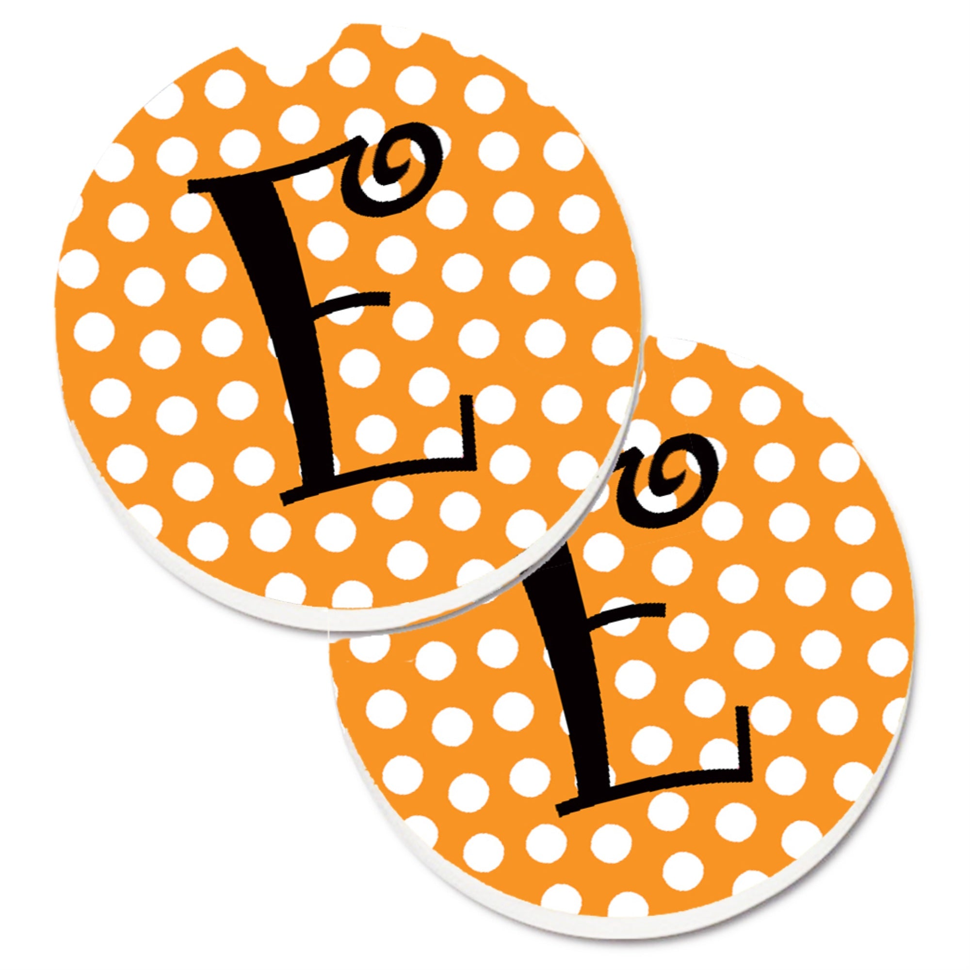 'Caroline'S Treasures Monogram Initial E Orange Polkadots Set Of 2 Cup Holder Car Coasters Cj1033-Ecarc, 2.56, Multicolor''