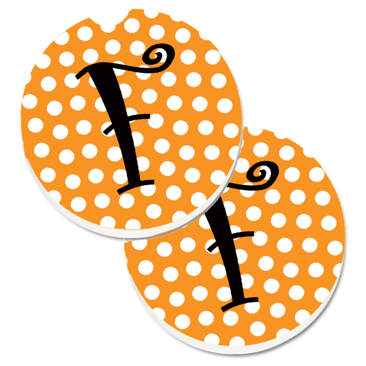 'Caroline'S Treasures Monogram Initial F Orange Polkadots Set Of 2 Cup Holder Car Coasters Cj1033-Fcarc, 2.56, Multicolor''