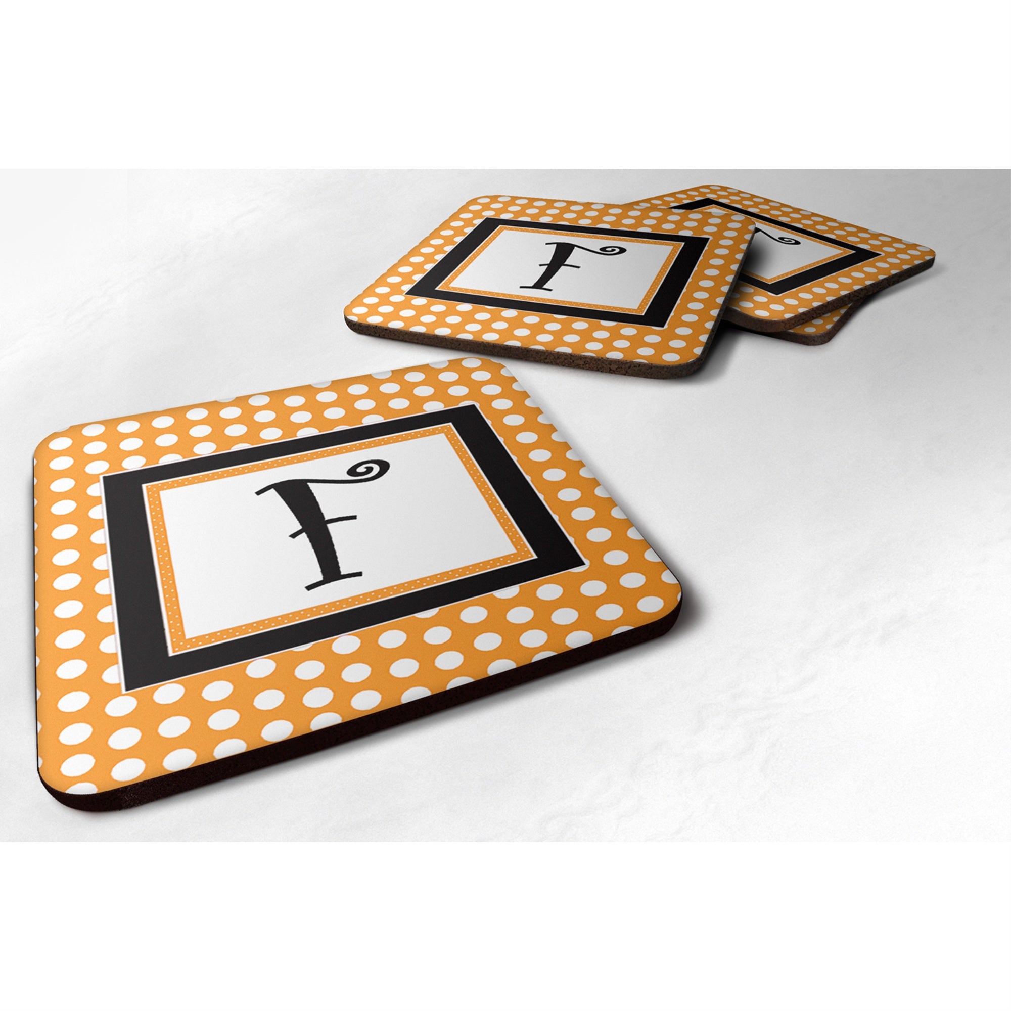 'Caroline'S Treasures Cj1033-Ffc Monogram-Orange Polkadots Foam Coasters (Set Of 4), Initial Letter F, 3.5'''' H X 3.5'''' W, M