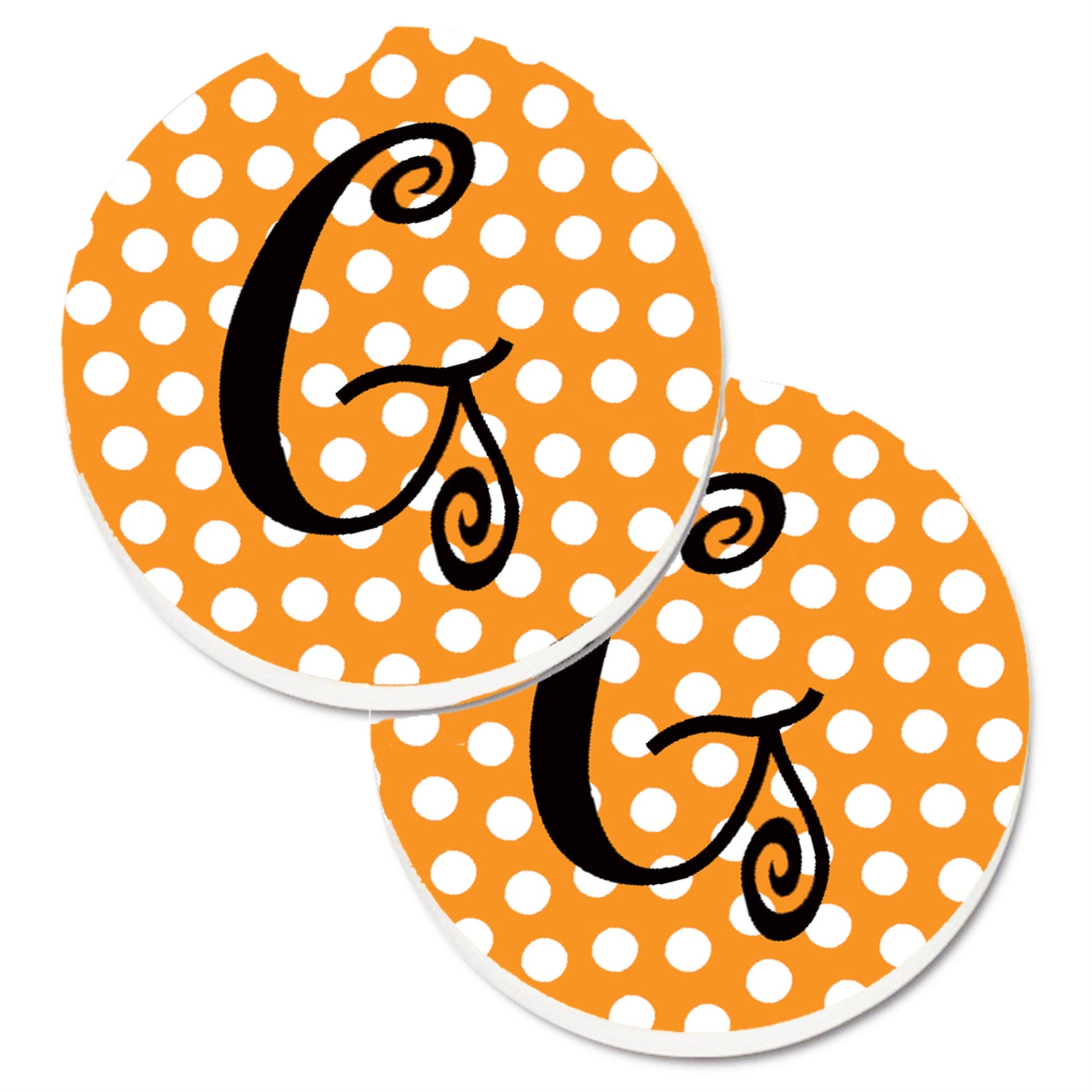 'Caroline'S Treasures Monogram Initial G Orange Polkadots Set Of 2 Cup Holder Car Coasters Cj1033-Gcarc, 2.56, Multicolor''