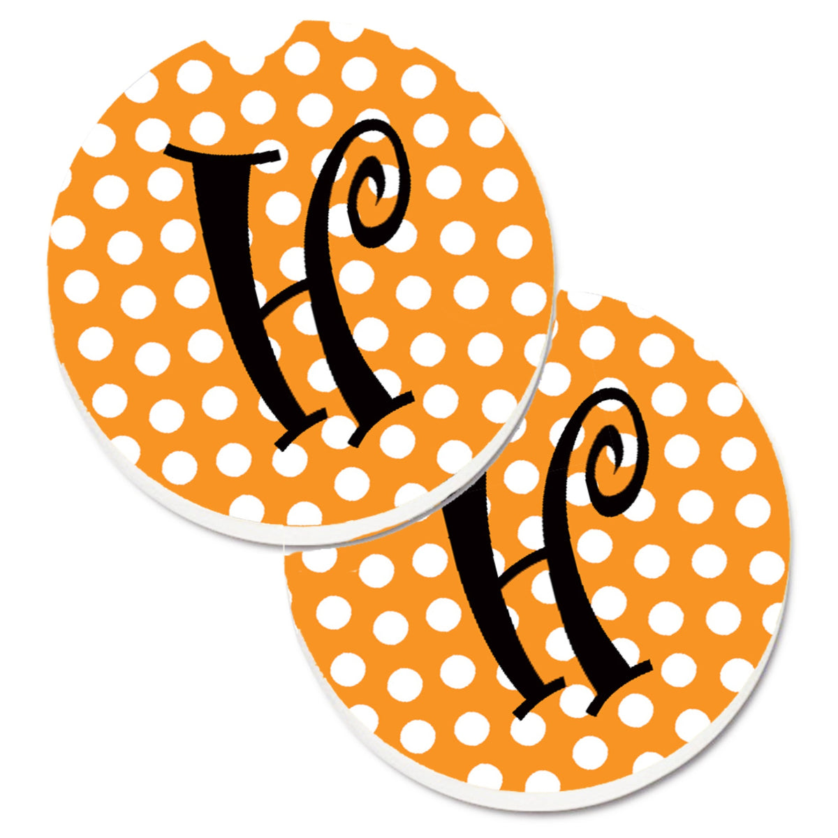 'Caroline'S Treasures Monogram Initial H Orange Polkadots Set Of 2 Cup Holder Car Coasters Cj1033-Hcarc, 2.56, Multicolor''