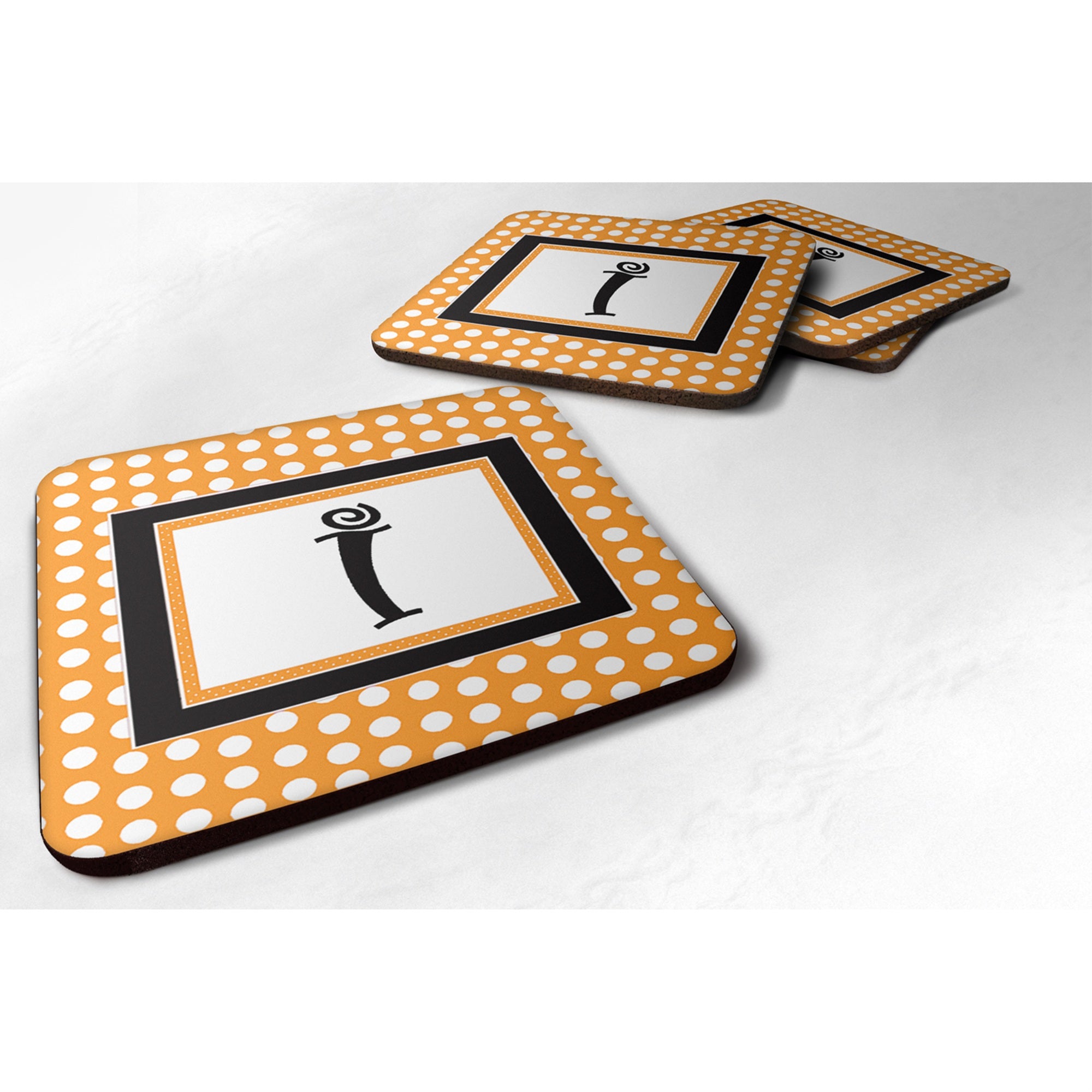'Caroline'S Treasures Cj1033-Ifc Monogram-Orange Polkadots Foam Coasters (Set Of 4), Initial Letter I, 3.5'''' H X 3.5'''' W, M