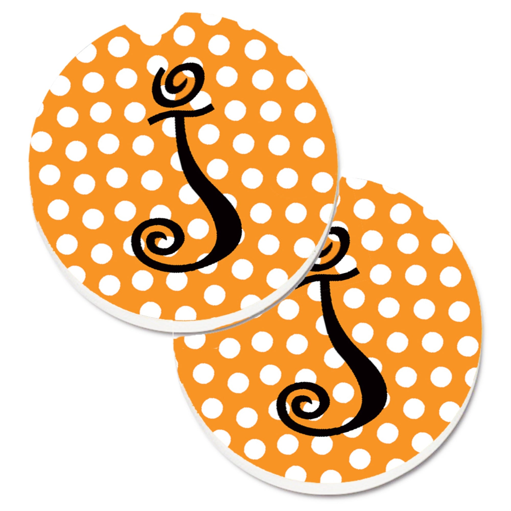 'Caroline'S Treasures Monogram Initial J Orange Polkadots Set Of 2 Cup Holder Car Coasters Cj1033-Jcarc, 2.56, Multicolor''