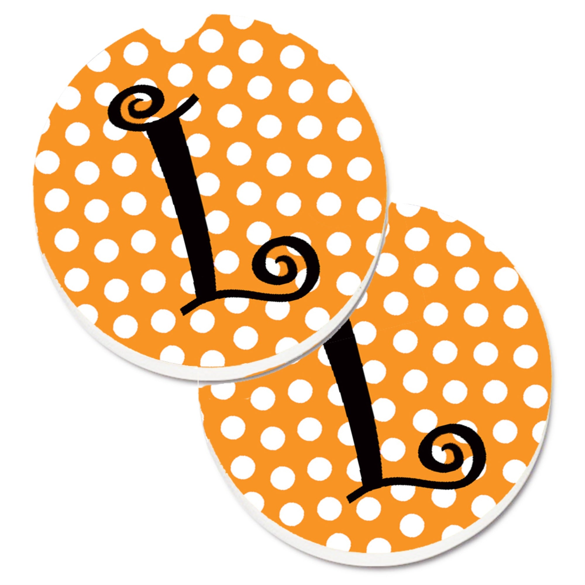 'Caroline'S Treasures Monogram Initial L Orange Polkadots Set Of 2 Cup Holder Car Coasters Cj1033-Lcarc, 2.56, Multicolor''