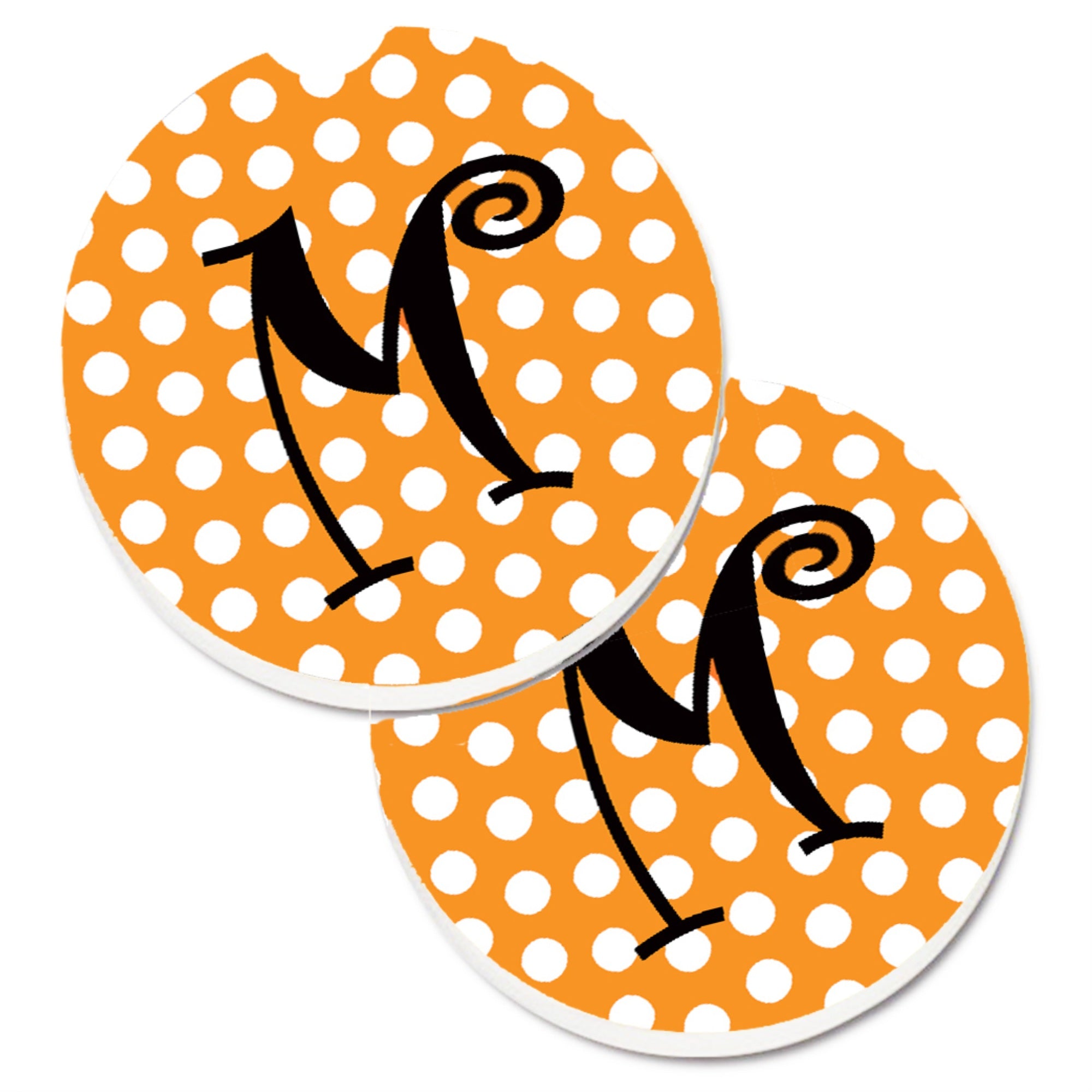 'Caroline'S Treasures Monogram Initial M Orange Polkadots Set Of 2 Cup Holder Car Coasters Cj1033-Mcarc, 2.56, Multicolor''